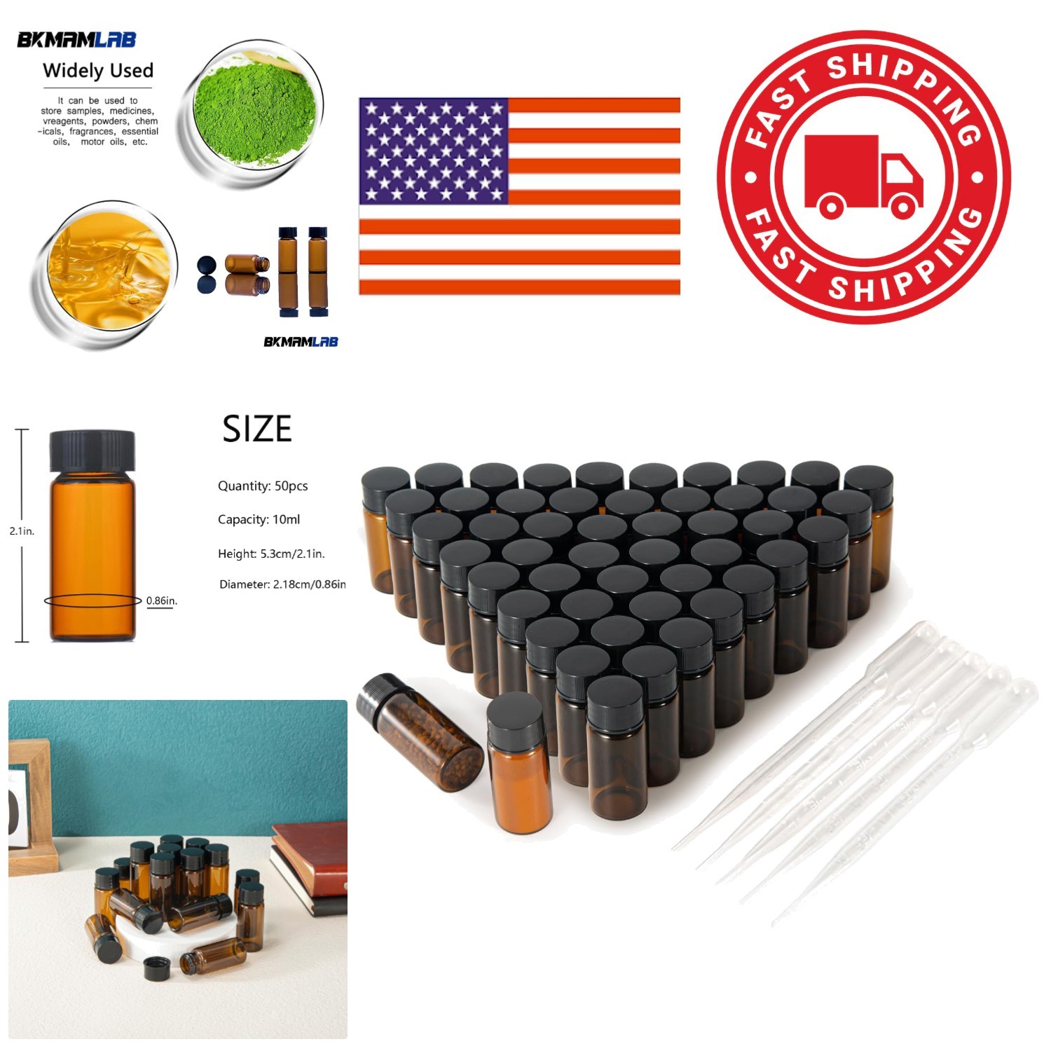 10ml Amber Glass Vials 50pcs Screw Caps Leak Proof Reusable Travel Containers
