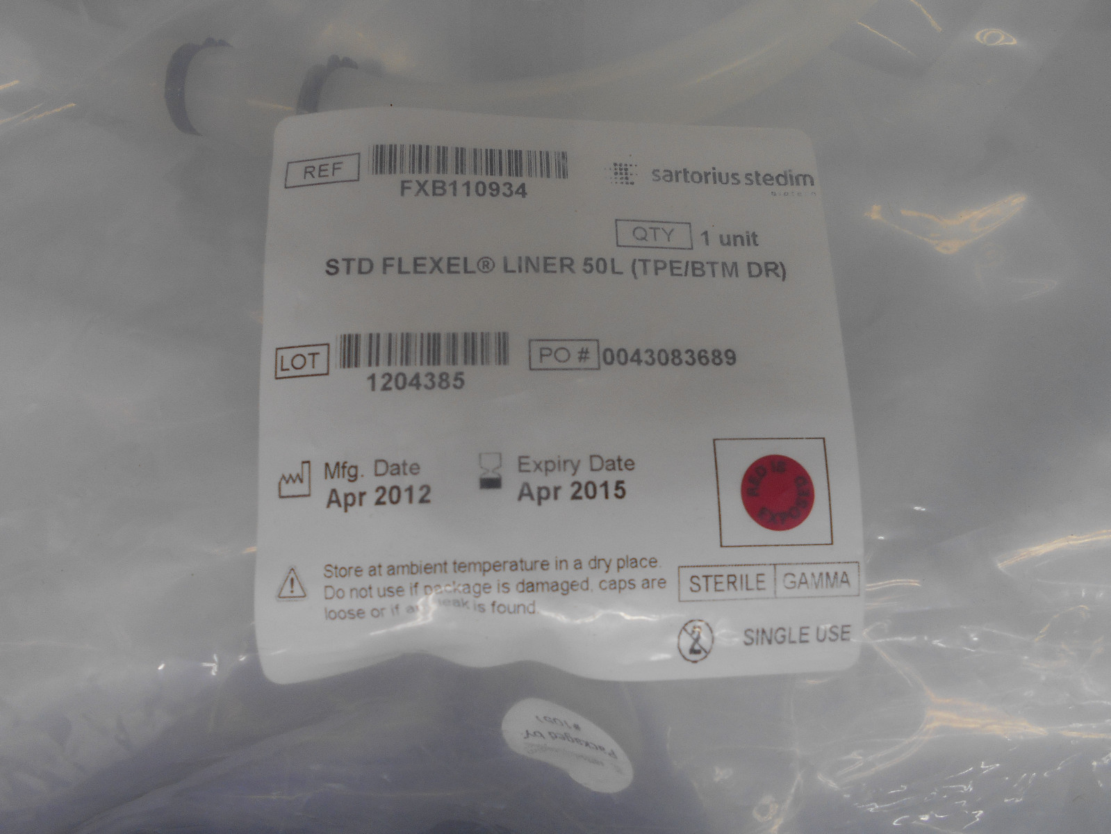SARTORIUS STEDIM FXB110934 STD FLEXEL LINER 50L (TPE/BTM DR)