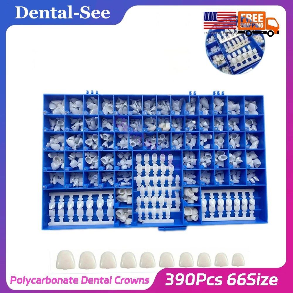 66Size 390Pc New Polycarbonate Temporary Dental Crowns Full Kit W Mold Guides US