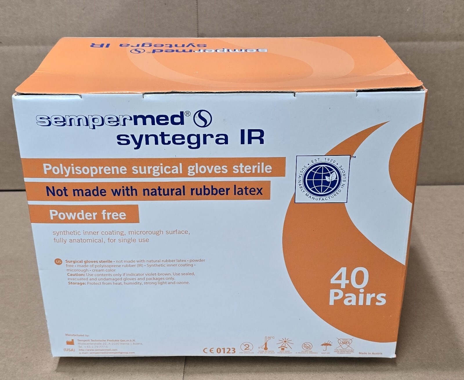 Sempermed Syntegra IR Polyisoprene Surgical Gloves Sterile Size 7 1/2, 40/pairs