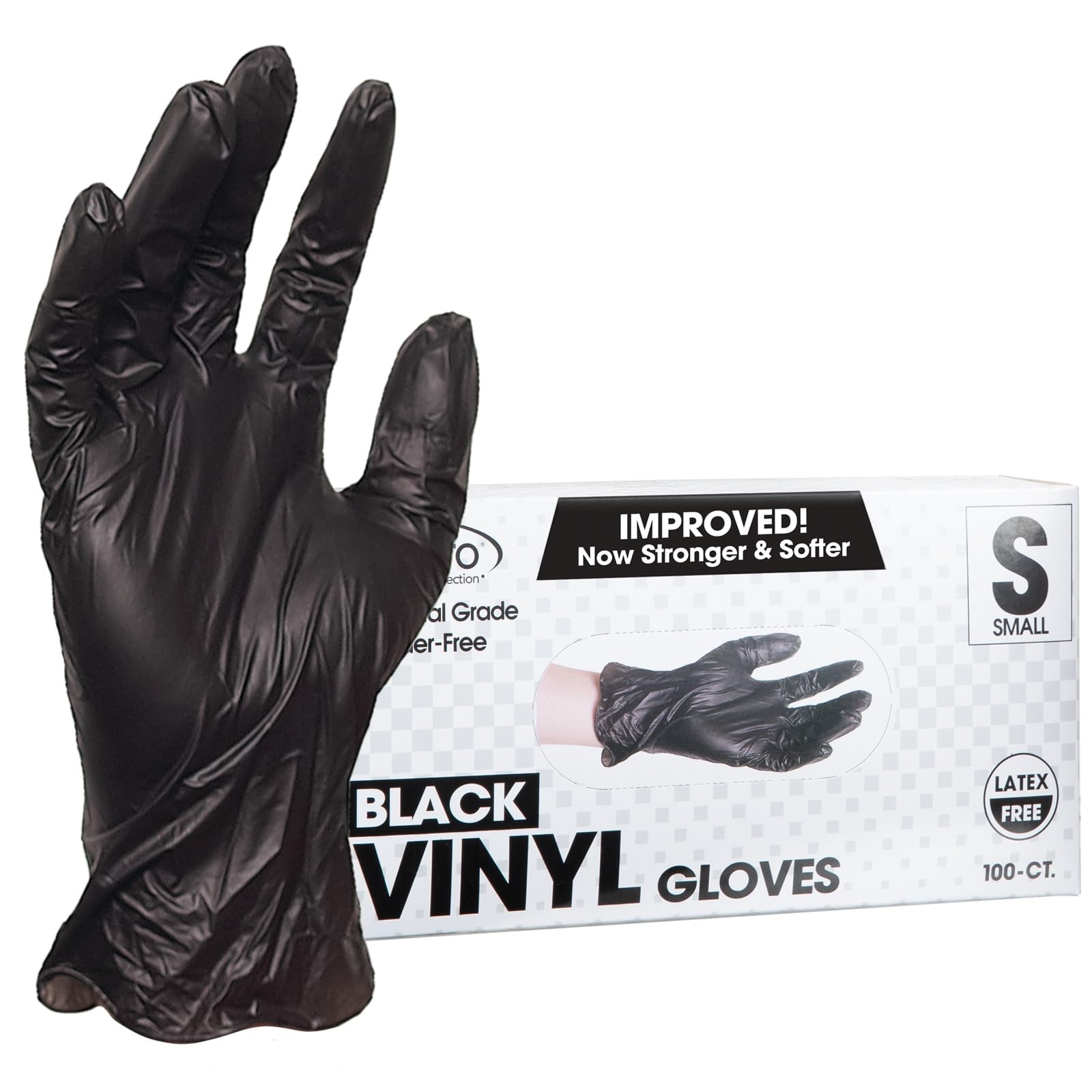 ForPro Black Disposable Vinyl Gloves, Small, Powder~Free, 100~Count