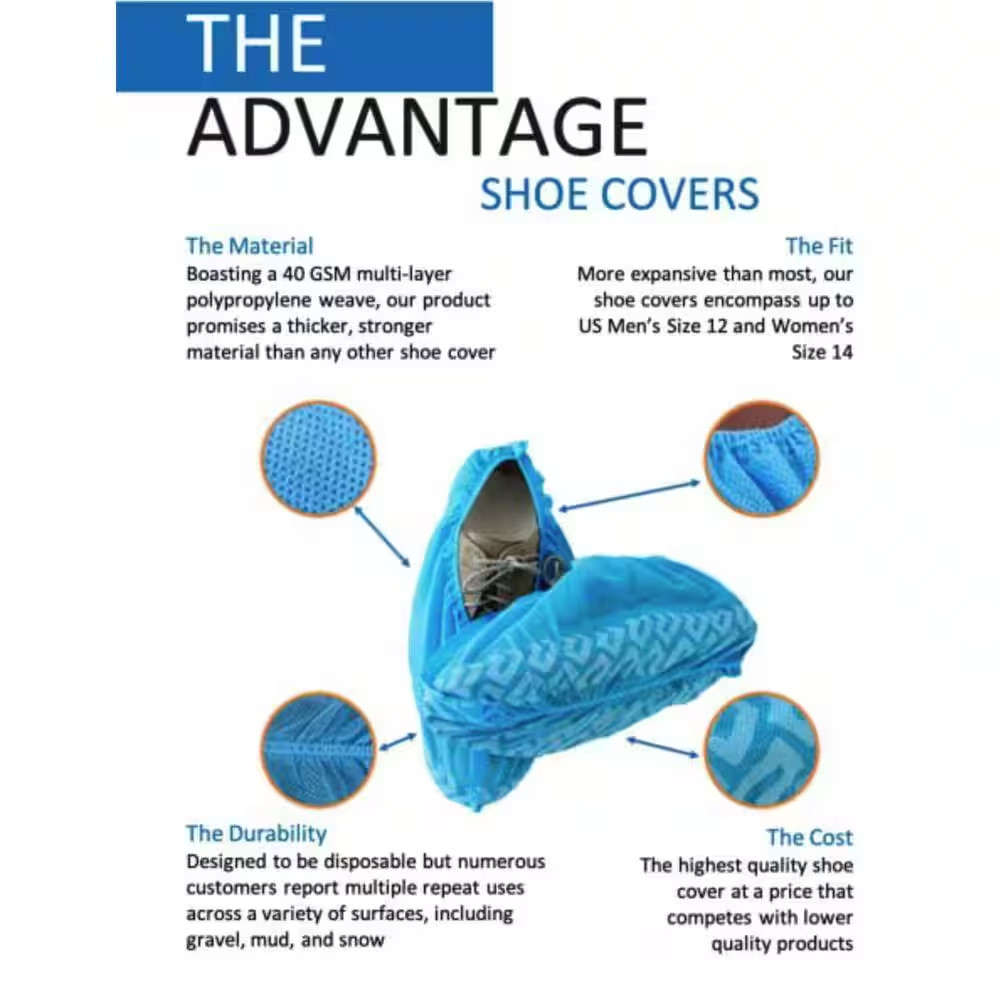 1-Size Fits Most Premium Disposable Boot and Shoe Covers Water Resistant Non-Sli
