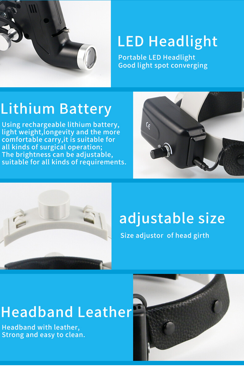 Dental 5W LED SurgicalHeadlight Headband Spot Head Lamp Black DY-006+AL-Case CE
