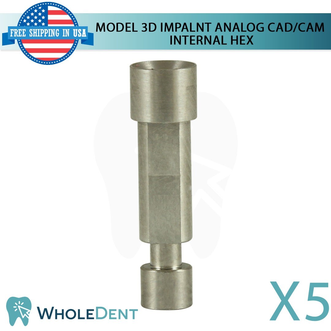 5x Dental 3D Analog Int Hex Connection 2.42mm CAD/CAM Stainless Steel