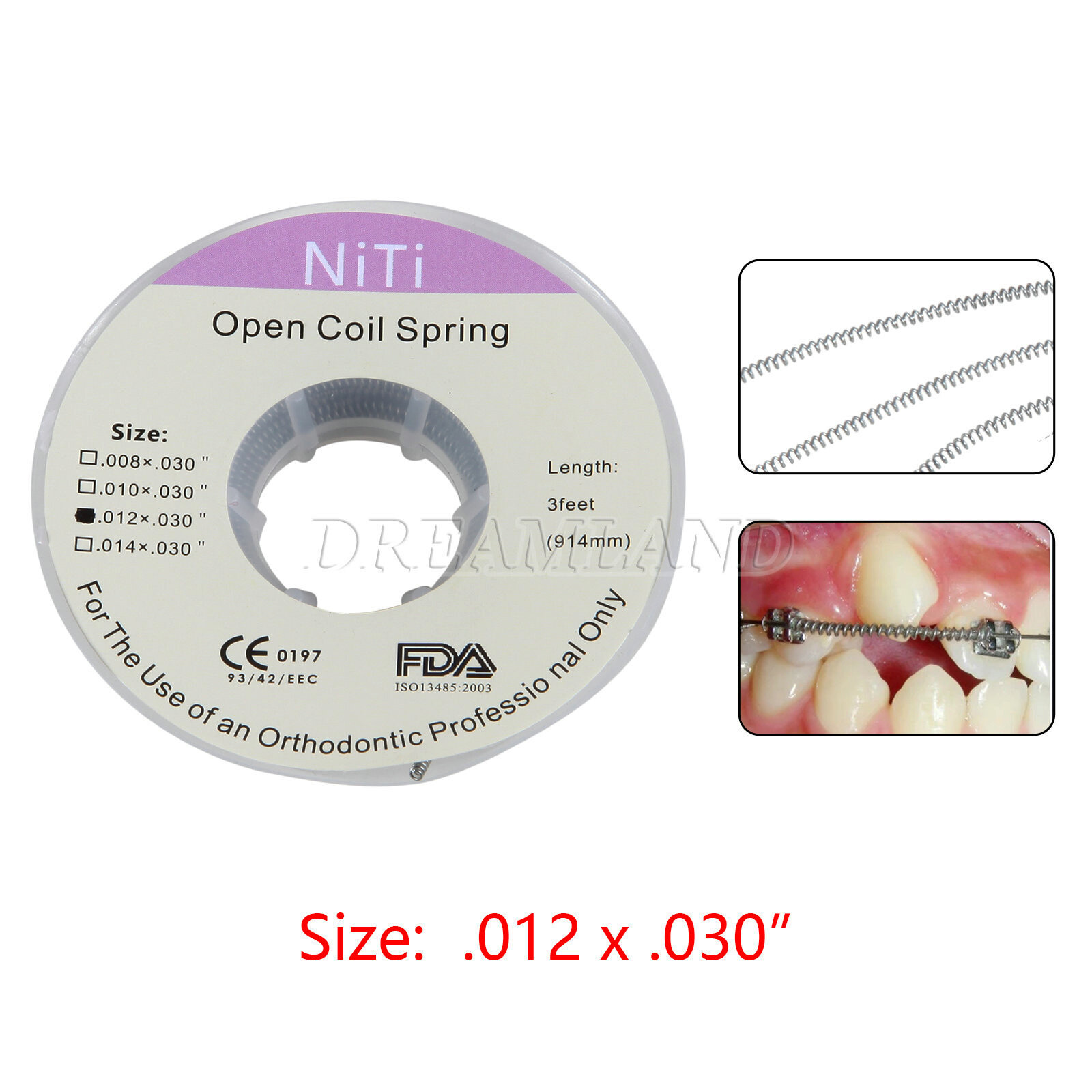 Dental Orthodontic Niti Open Coil Spring Spool Dia.012 Inch 914 mm 3 Feet