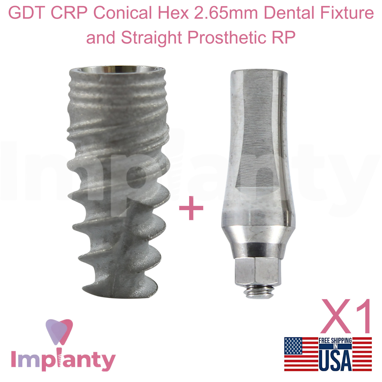 GDT CRP Conical Hex 2.65mm Titanium Dental Fixture and Straight Prosthetic RP