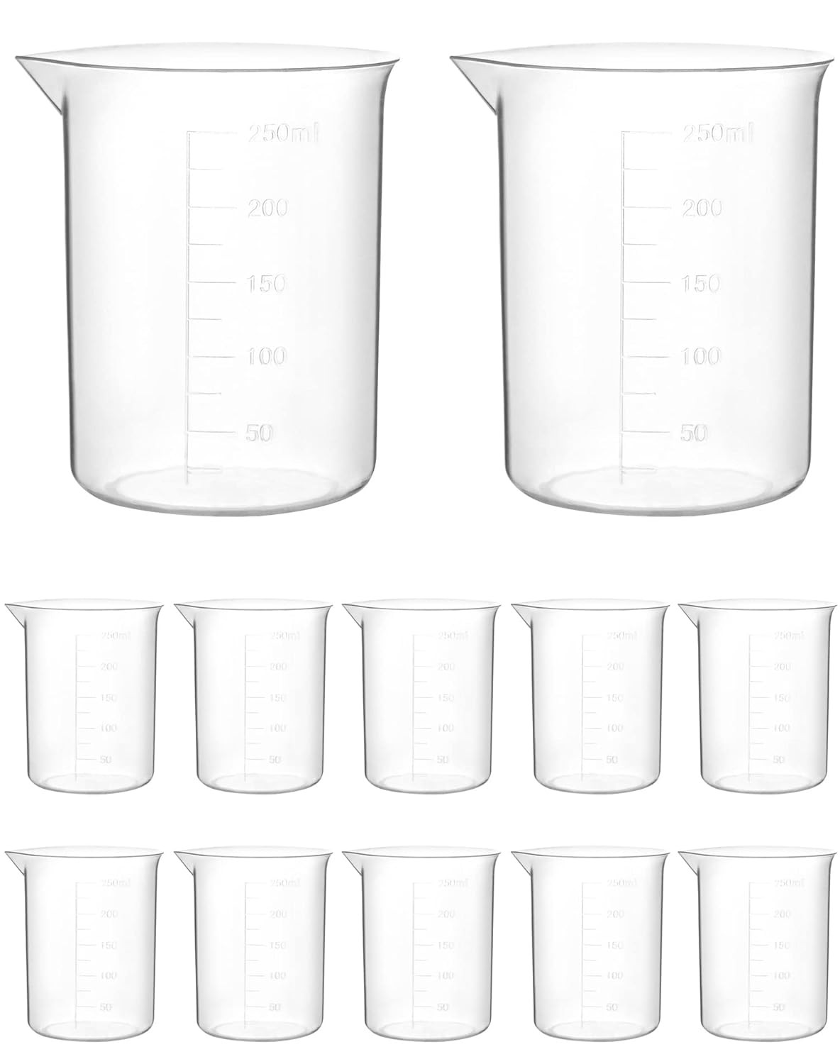12pc 250ml Plastic Lab Beakers Polypropylene Autoclavable Raised Grads Spout Kit