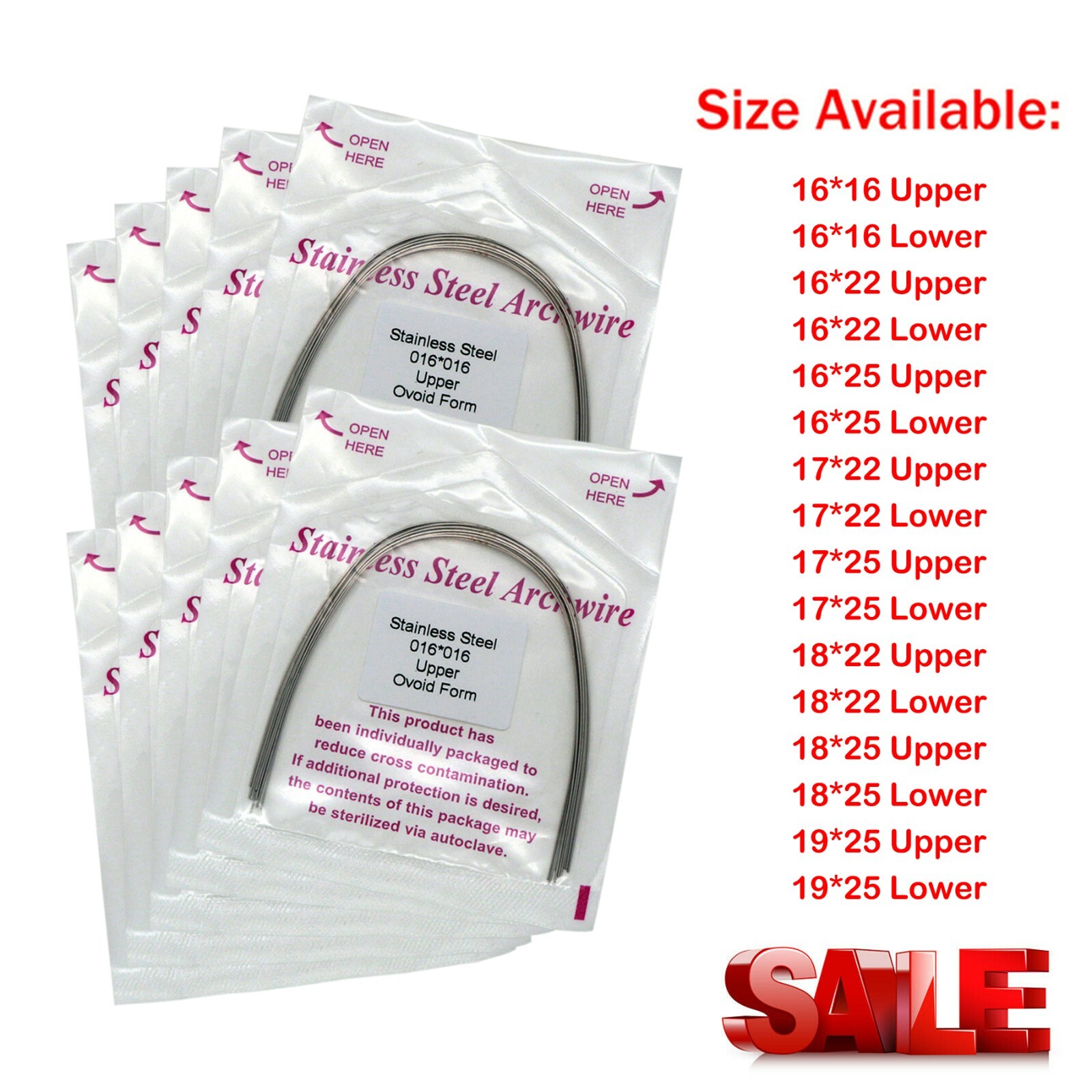 US 100 Pcs Dental Ortho Stainless Steel Rectangular Ovoid Arch Wire Upper/ Lower