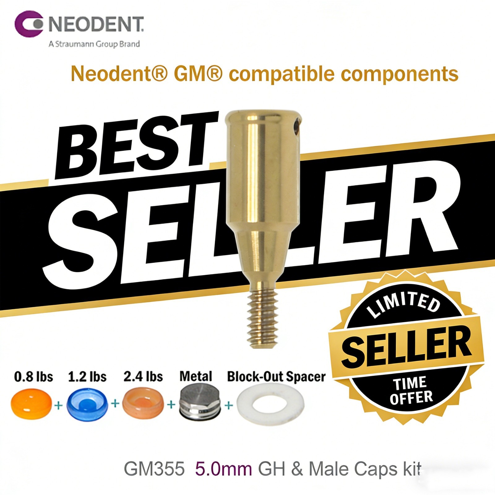 Overdenture Locator Abutment Neodent GRAND MORSE GM Male Caps Inserts Core Tool