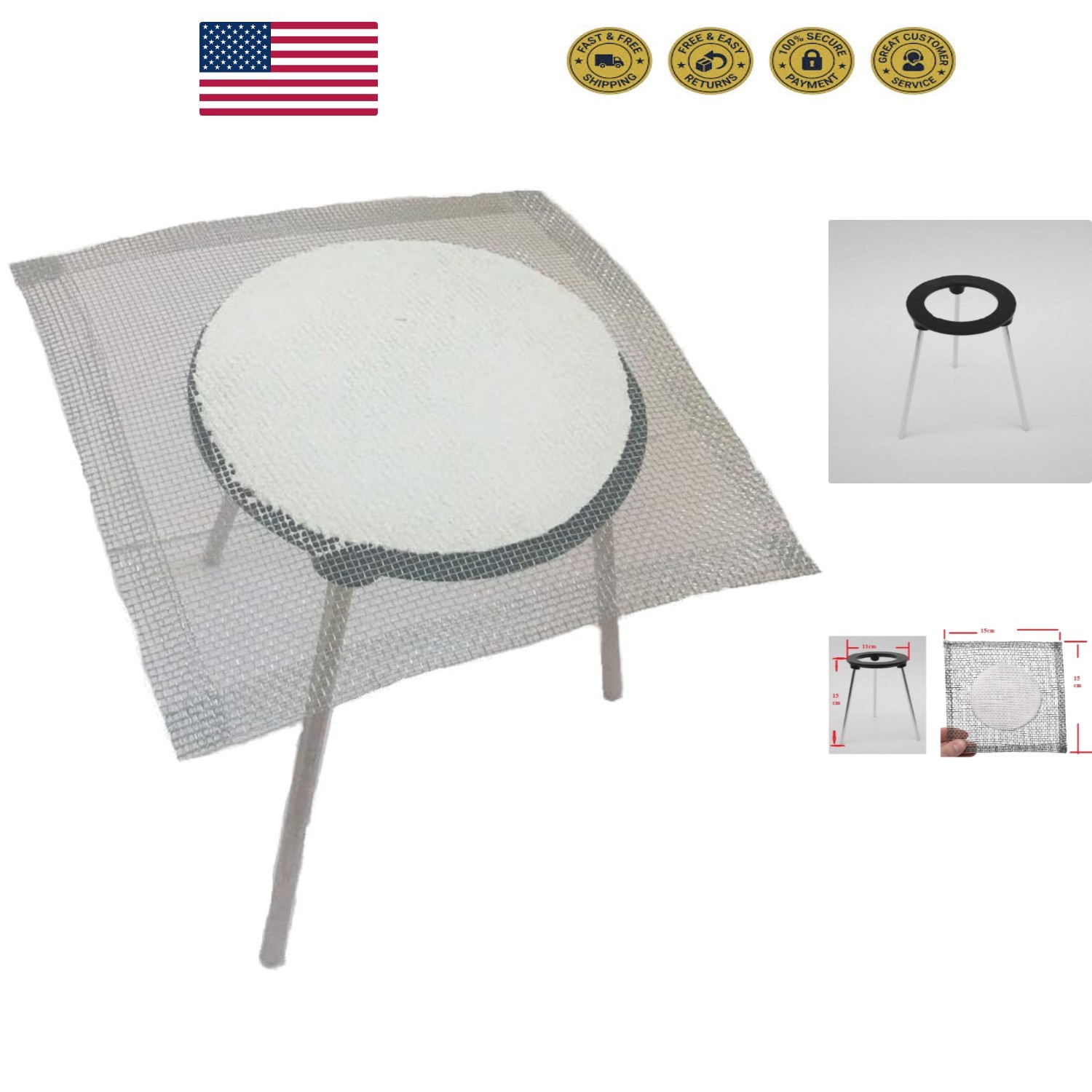 6-Inch Stainless Steel Tripod Stand with 6-Inch Mesh Screen – Ideal for Labs