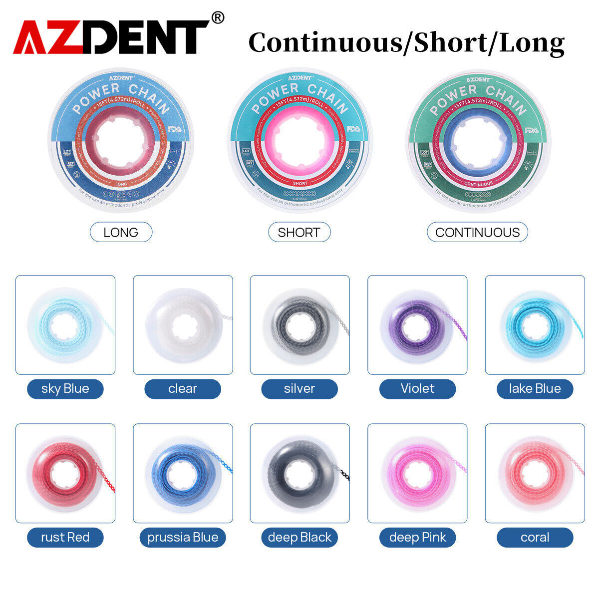 Dental Ortho Elastic Ultra Power Chain Rubber Braces Bands Long/Short/Continue