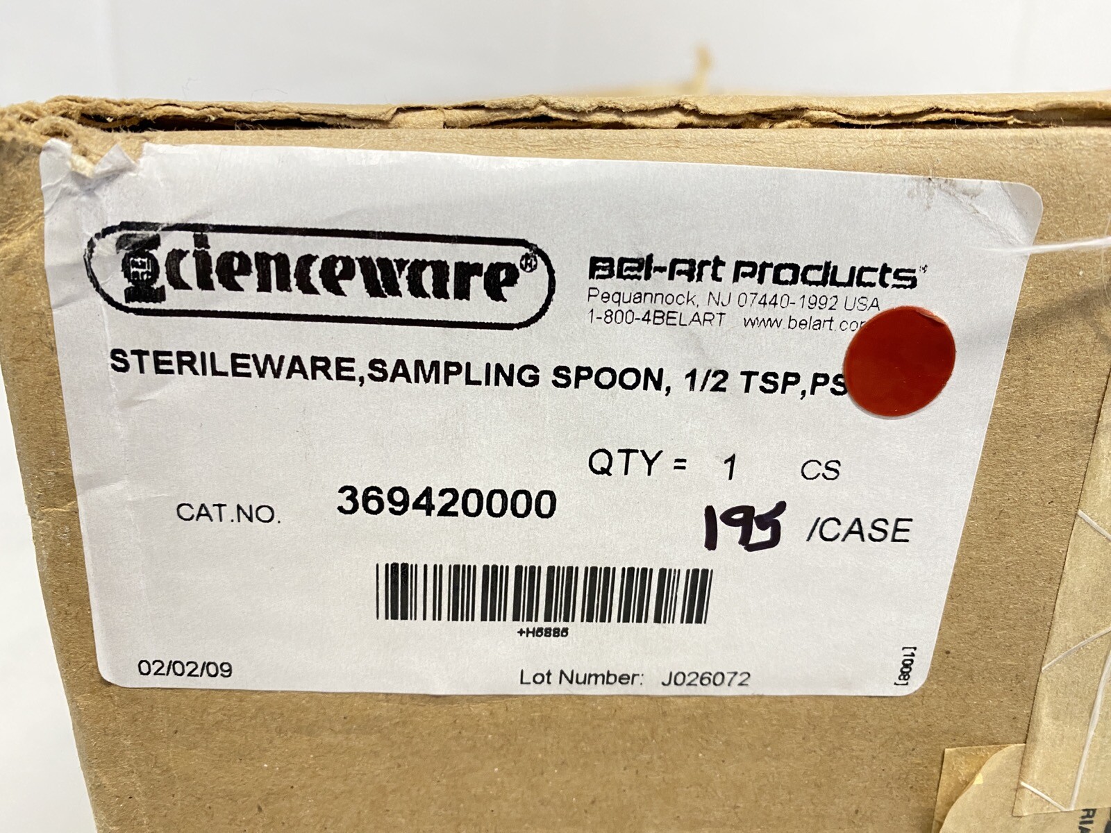 (195) SCIENCEWARE Sterileware PS Sampling Spoons 1/2 Tsp Long Handle 369420000