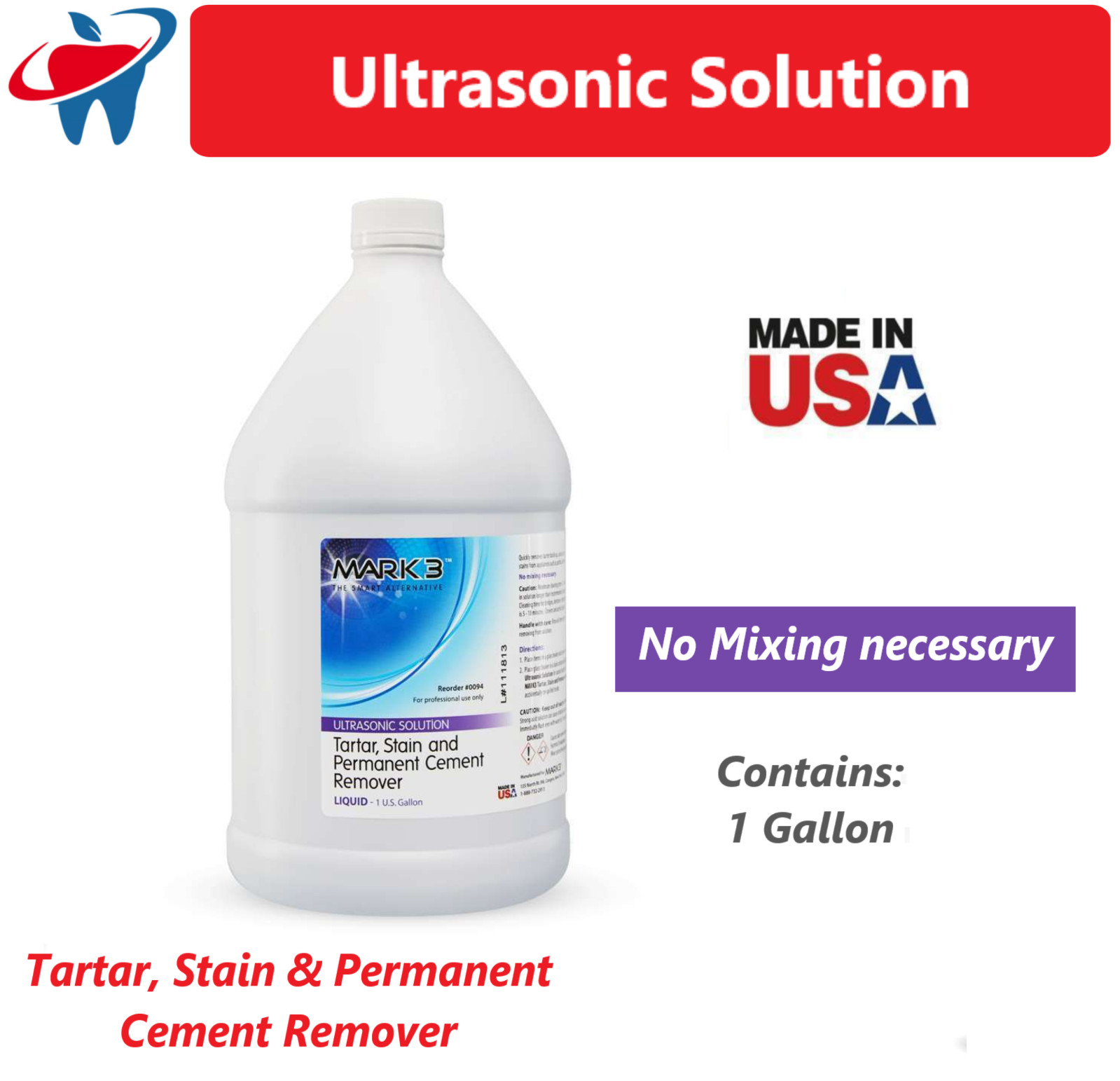 Dental General Ultrasonic Solution Evacuation System Cleaner Cement Remover 1 Gl