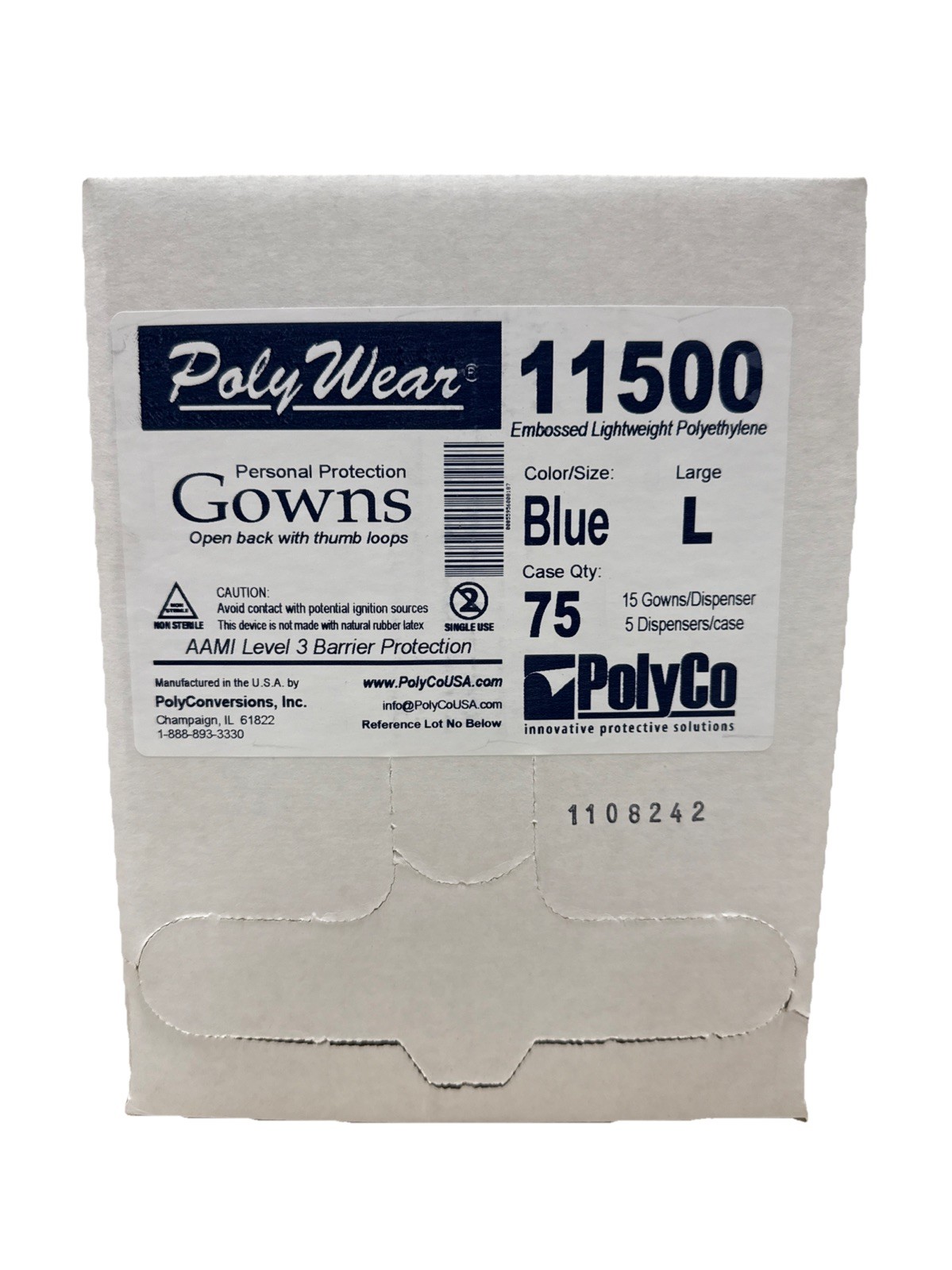 Poly Wear – Personal Protection Gowns – L – Blue – 75 Case – 11500