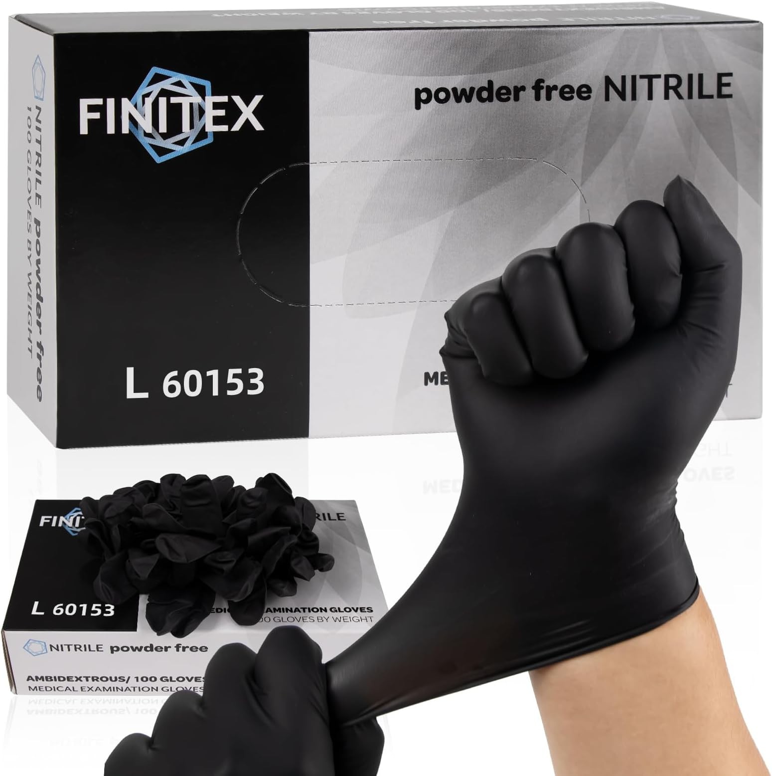 FINITEX Nitrile Disposable Gloves – Black, 3.5mil, 100PCS, Powder-Free, Medic…