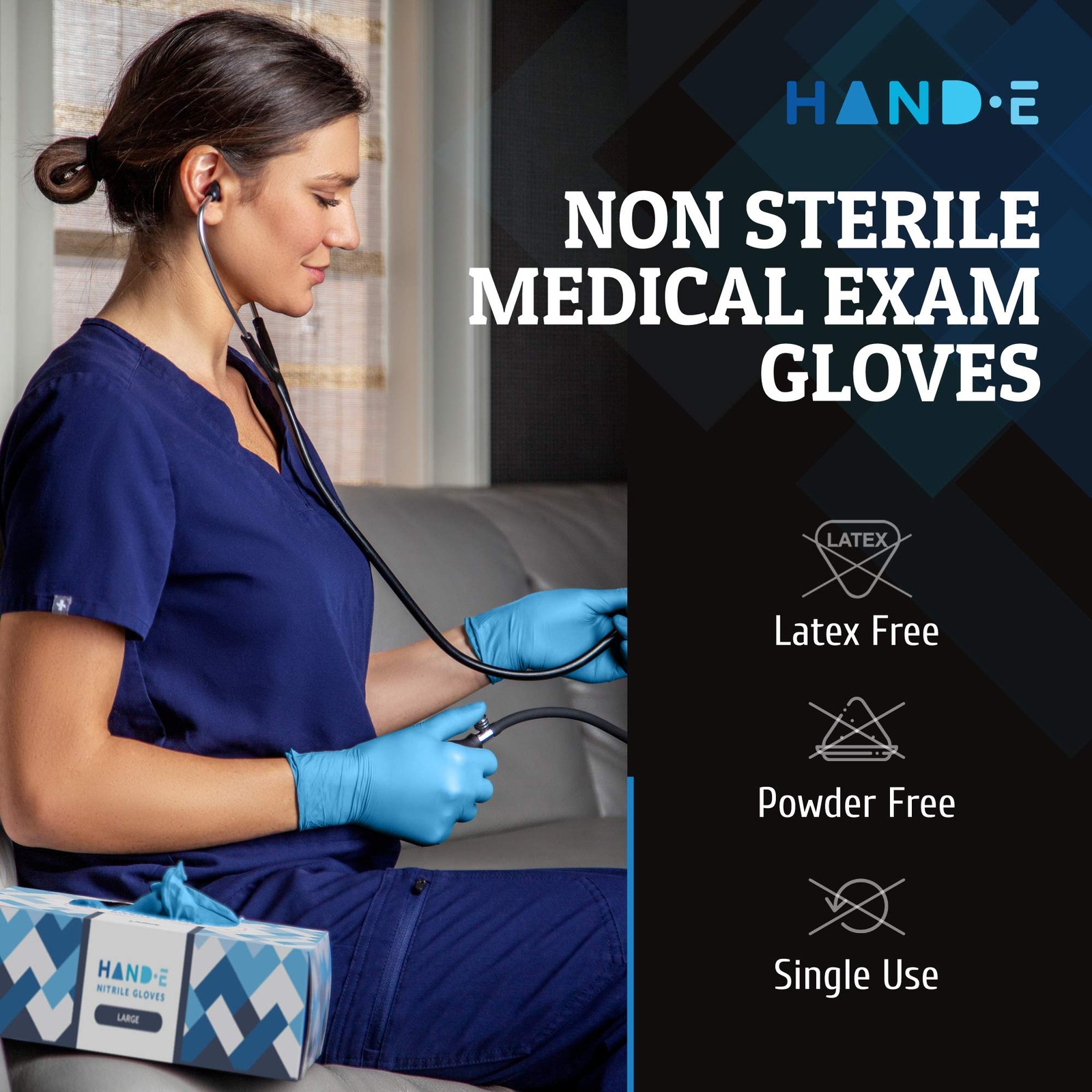 HandE Touch Blue Nitrile Gloves XL 100 Count Latex Free Powder Free