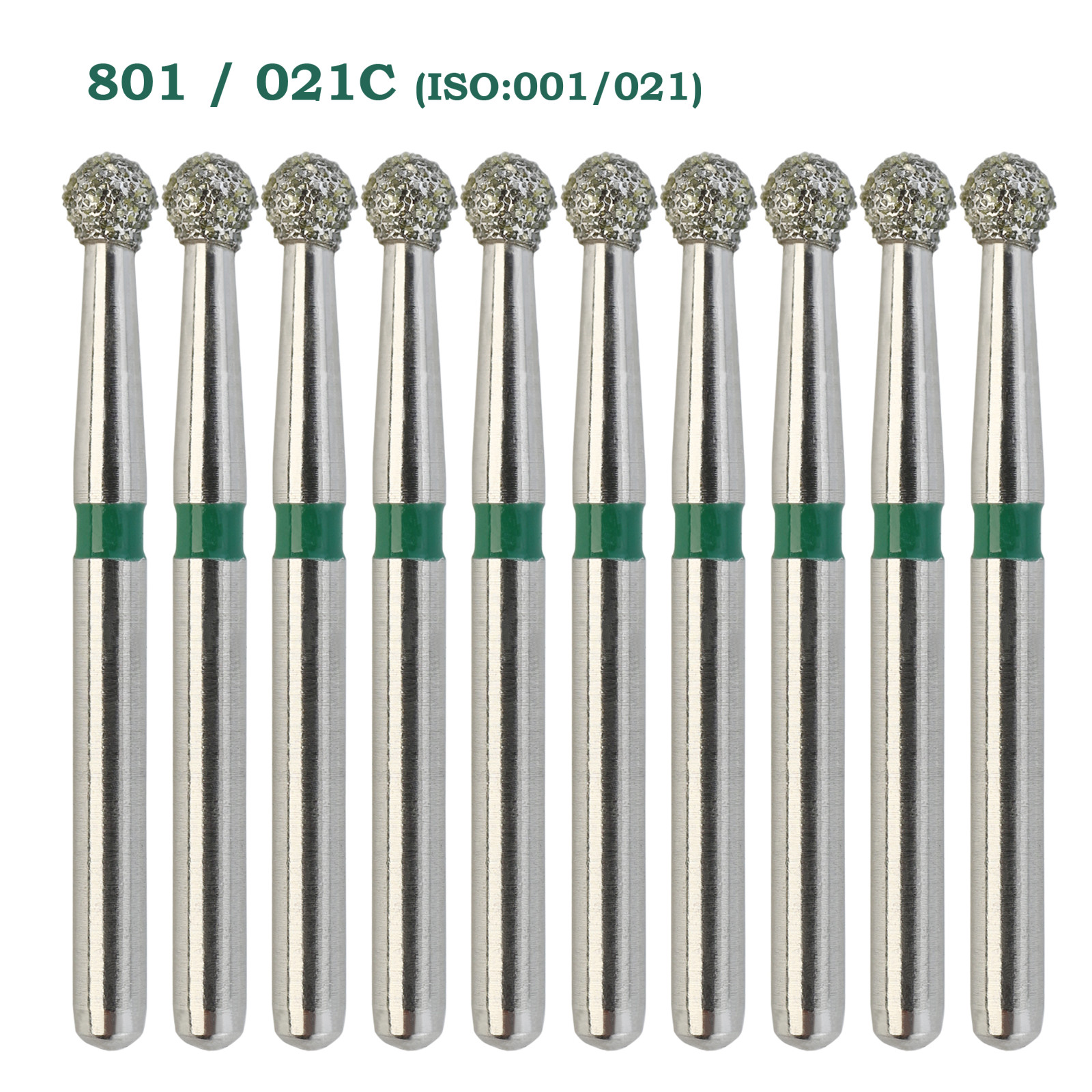 10pcs/pk Dental Diamond Burs Round 801/021C Coarse Grit FG Friction Grip Shank