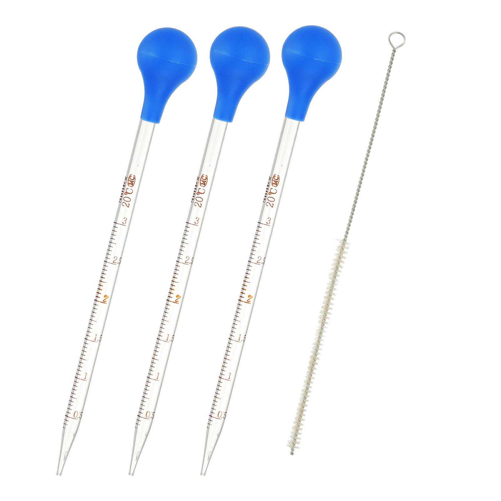 3 Pcs 3ml Borosilicate Glass Graduated Dropper Pipettes Kit with Brush, Clear