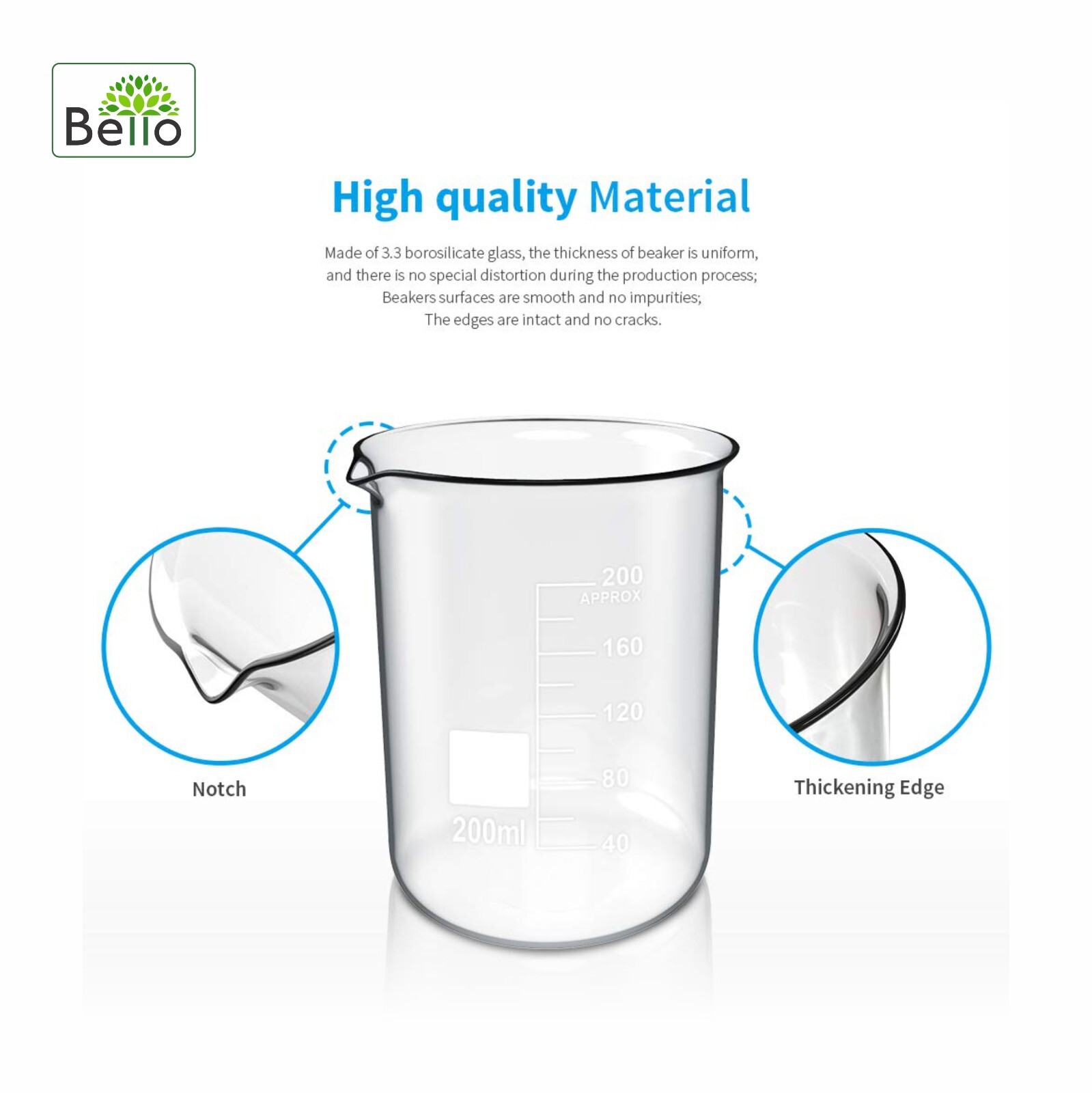 Bello A Grade Graduated Borosilicate Glass 250 ml Beaker for Lab