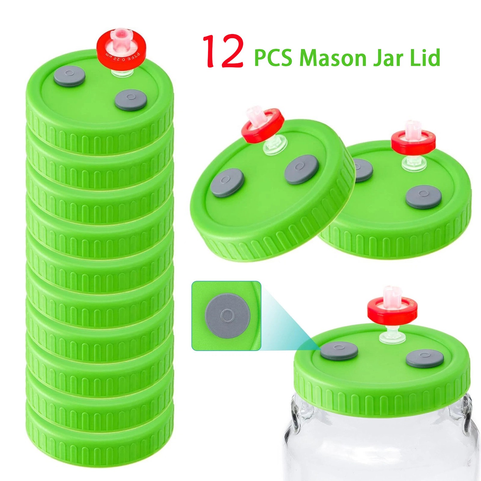 12x Mason Jar Lid Lliquid Culture Lid PTFE Syringe Needle Filter Ruhr