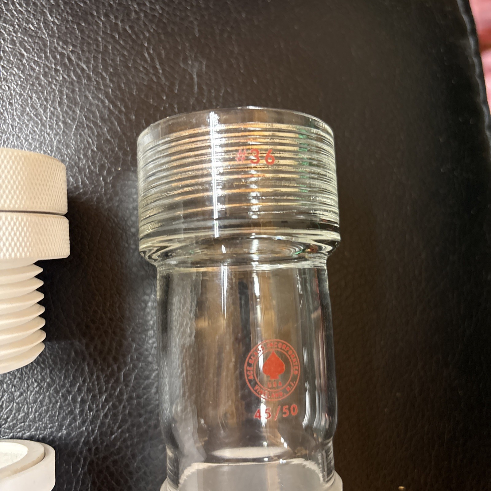 ACE GLASS Straight Adapter, 45/50, #36 Thd with inner bearing and shaft thread
