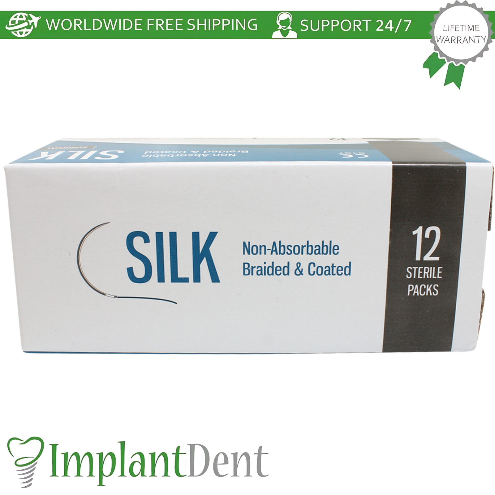 Braided Silk Dental Thread Black Silicone 12pcs SteriIe Individual Packs