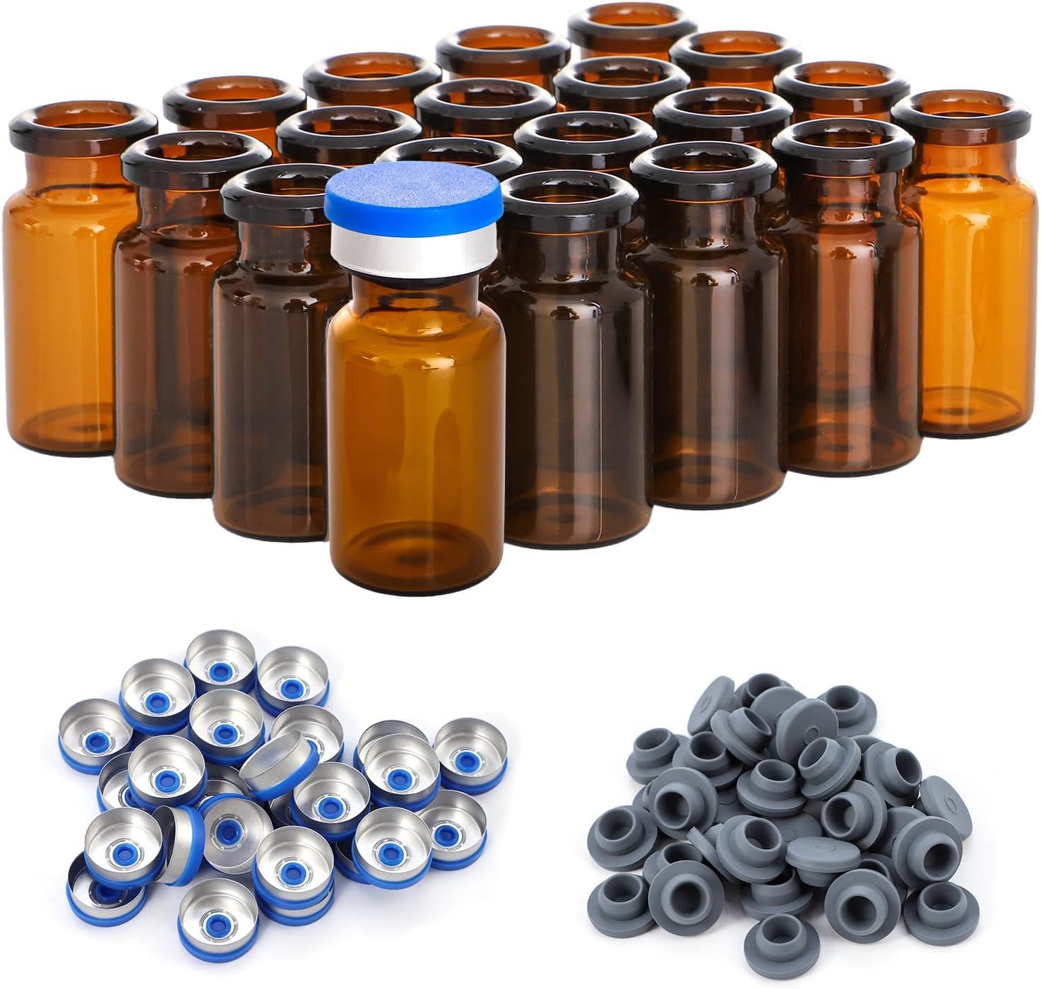 100/500/1000Pcs 10ml Lab Sample Vials Amber Glass Vials with Caps Headspace Vial