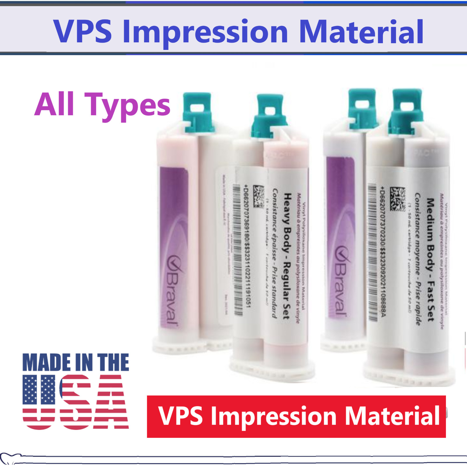 Dental VPS Monophase Regular Set Impression Material PVS All Types, Made in USA