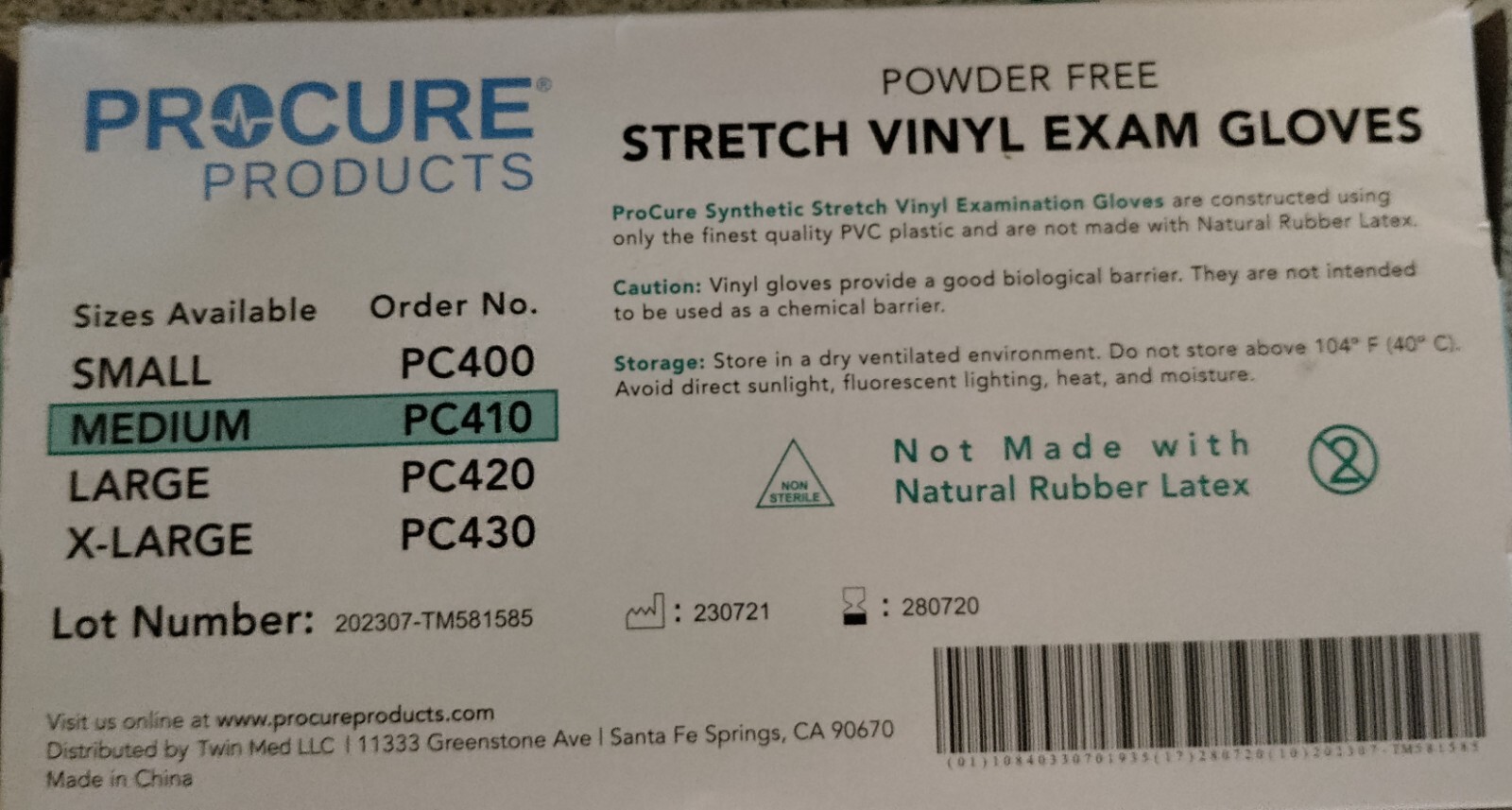 Procure Stretch Vinyl Exam GlovesPowder Free Size M