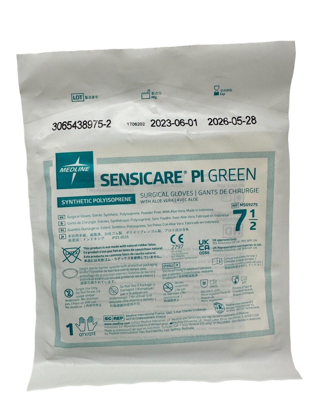 9 Pair SENSICARE PI Green MICRO Synthetic Polyisoprene Gloves Size (7.5)