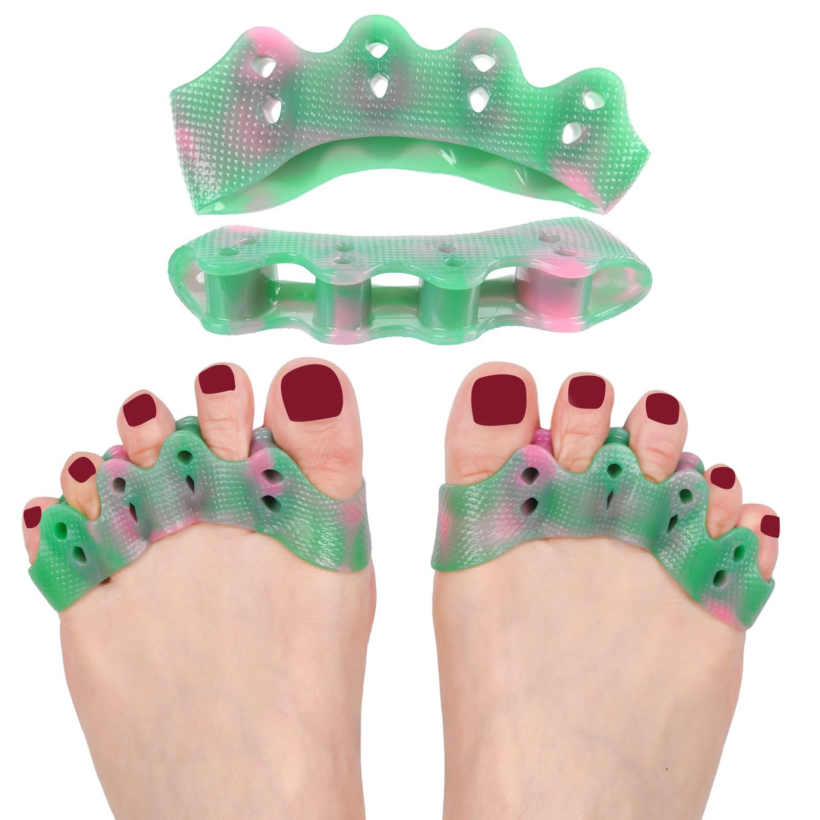 FOYOLO Toe Separator Spacers W/Colorful 5-Loops Gel Spreader Green-pink