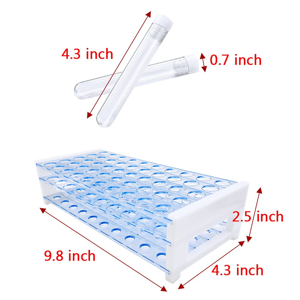 50Pcs Clear Plastic Test Tubes with Rack,16 X 100Mm Tube with Caps and 50 Holes