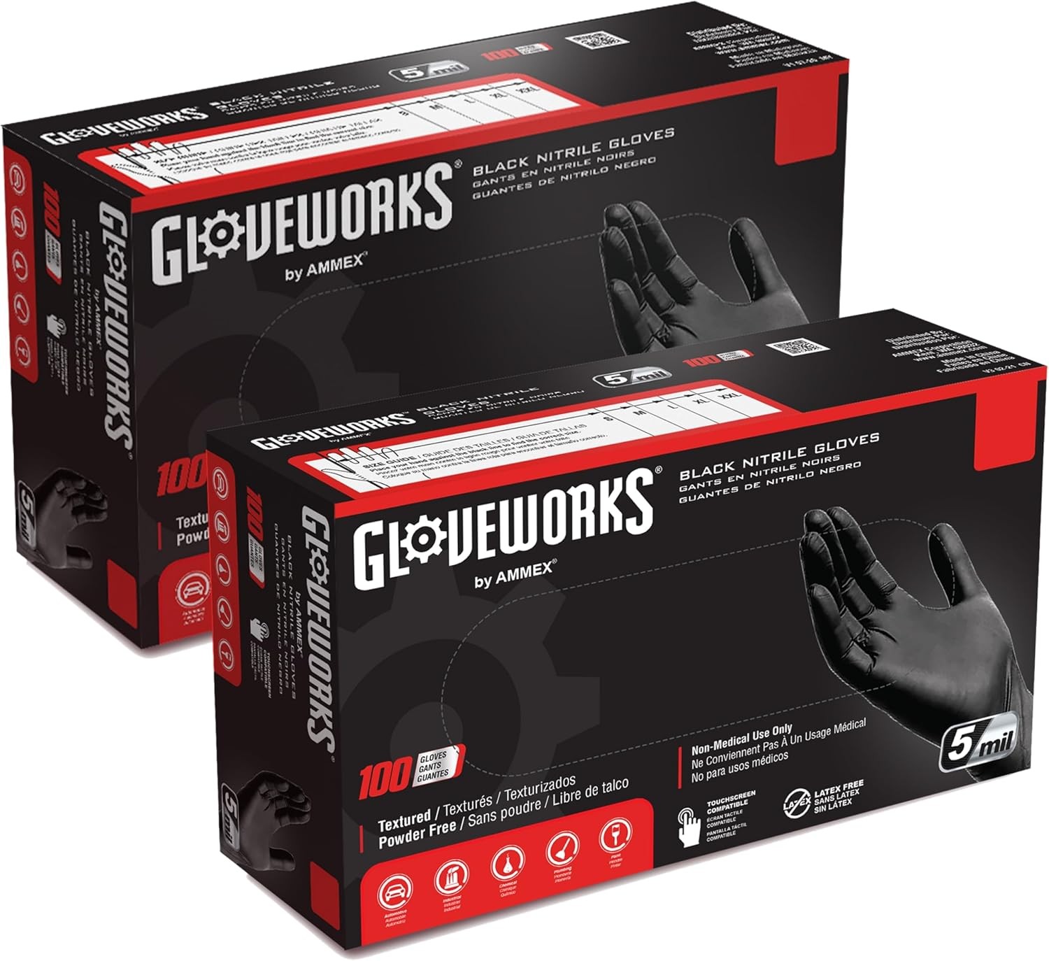 Black Nitrile Gloves 5 Mil Disposable, Latex Free, Textured Grip for Food