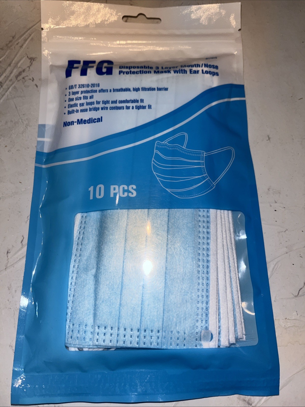 3 Pk FFG Disposable 3 Layer Mouth Nose Protection Mask w/ Ear Loops 30 Masks.