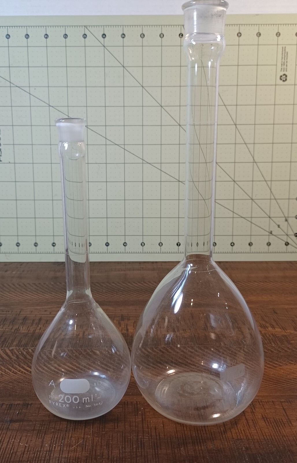 Vtg Type A Pyrex 500ML & 200ML Flask Flat Bottom Made USA Ground Tops NO Stopper