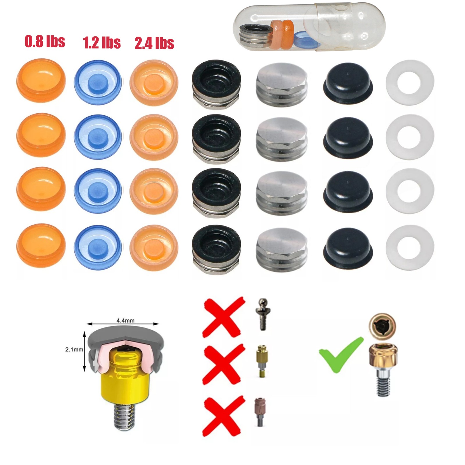 US Dental Locator Retention Cap Inserts PEEK 0.8/1.2/2.4lbs Overdenture Abutment