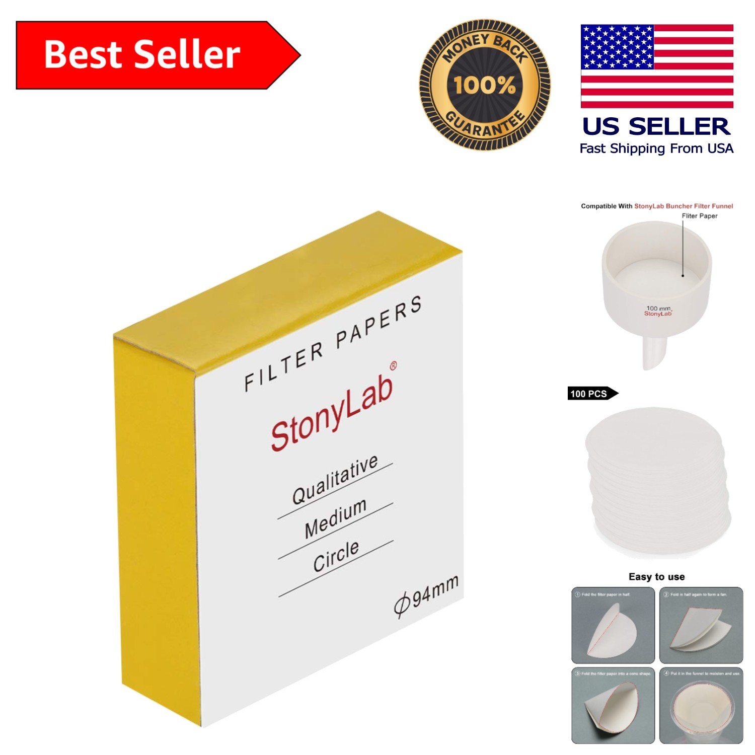94mm Cellulose Filter Paper Circles – 20 Micron Retention, Pack of 100 Sheets