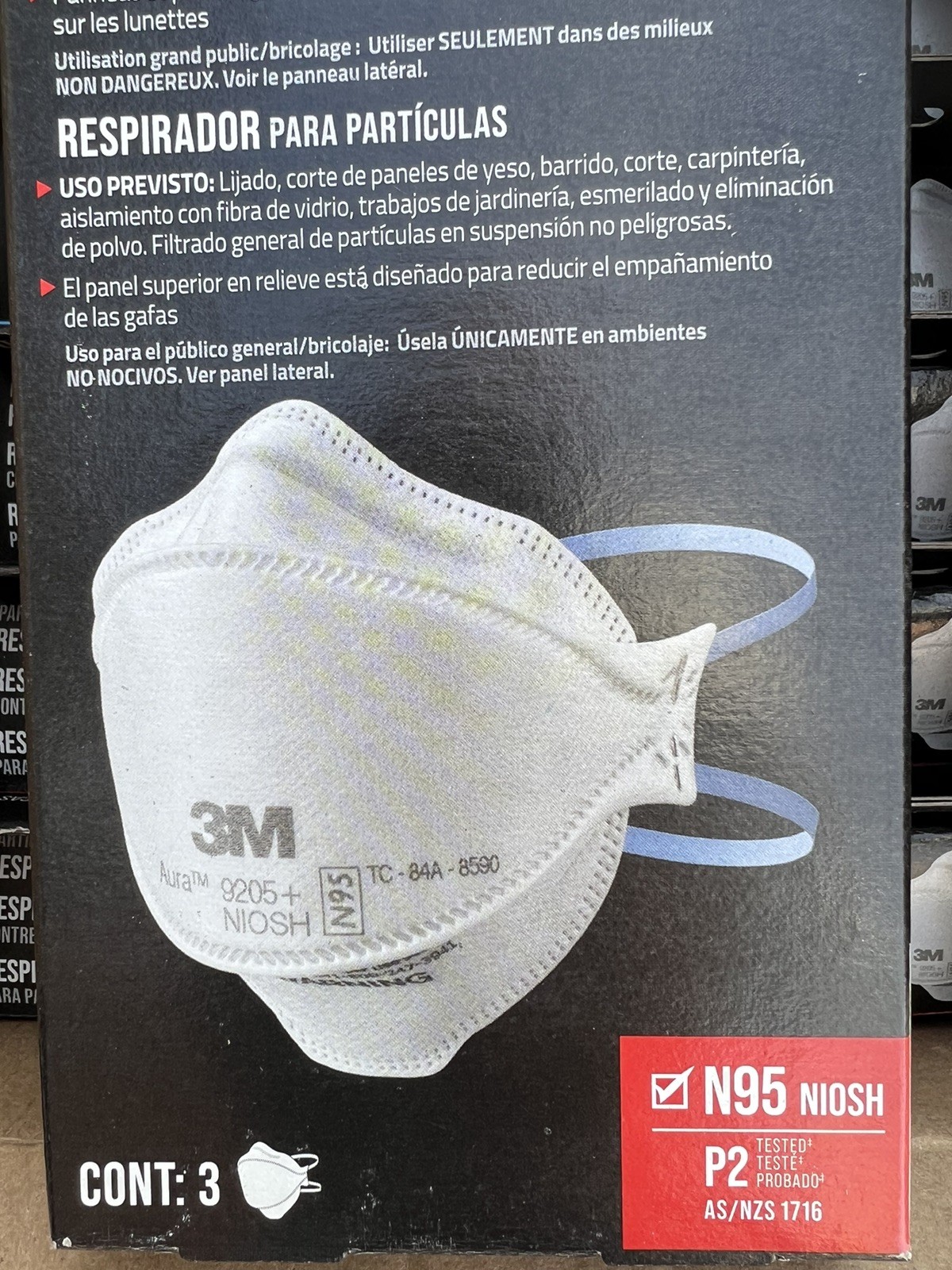 3M Aura Respirator 9205+ N95 Masks 3Pack Flat Fold Fiber glas Exp 2030 Lot of 12