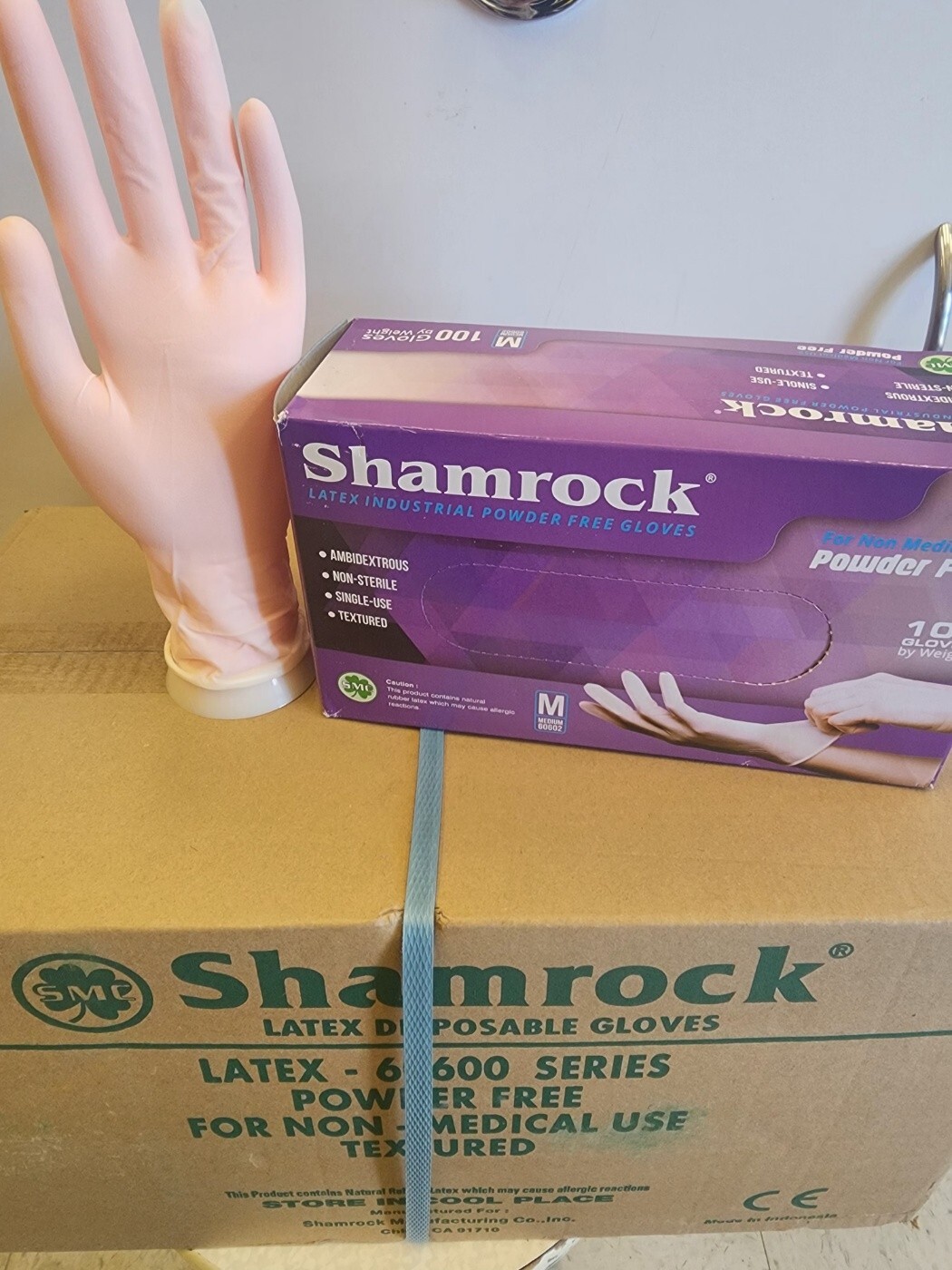 Shamrock Latex Hand Gloves CASE 1,000 pcs, 10 Boxes 100ct/box MEDIUM 60600