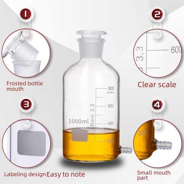 Lab Supply Borosilicate Glass Reagent Bottle 125ml-5000ml with Side Nozzle
