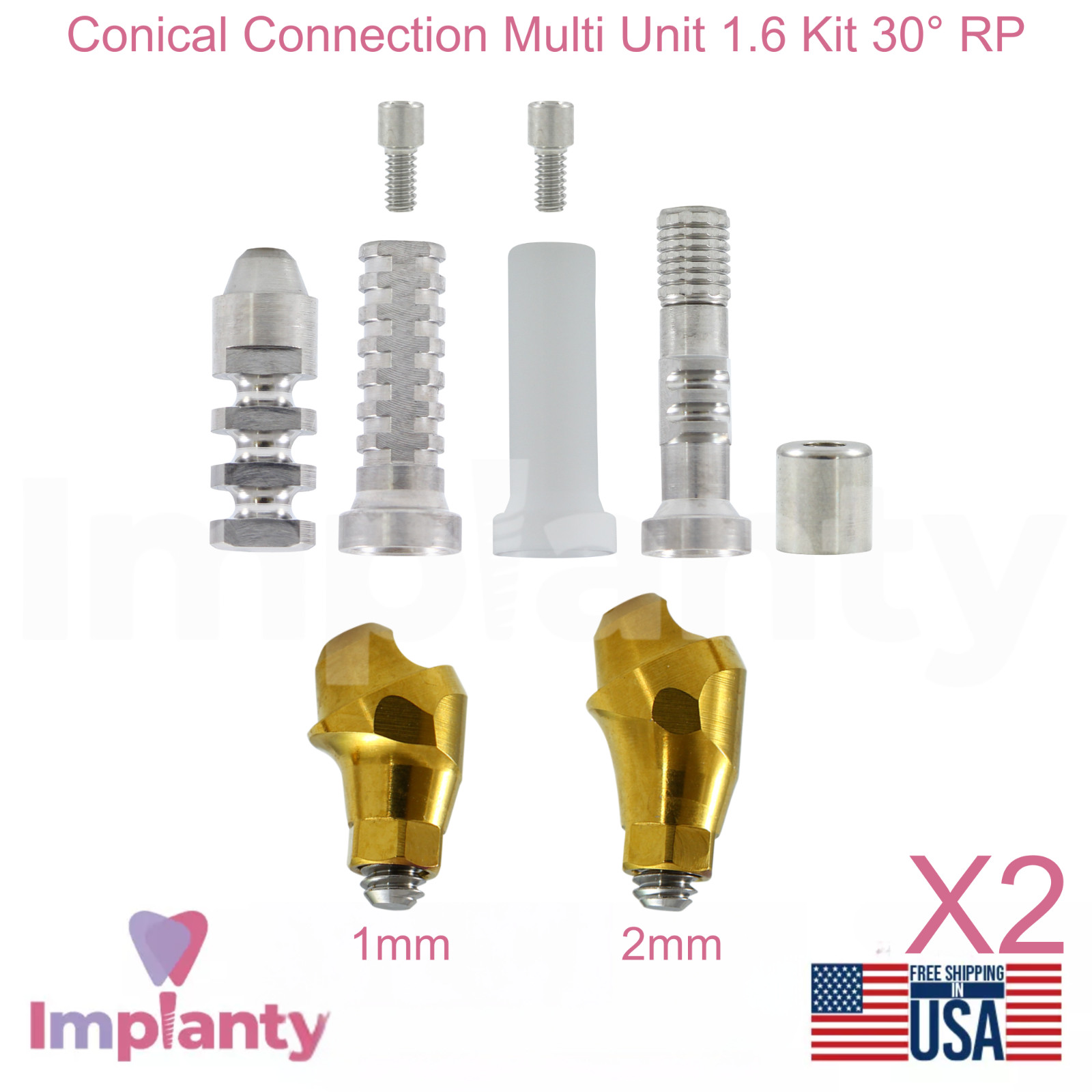 2x Angled Multi Unit 1.6 Dental Kit 30° Active Hex Conical Connection RP