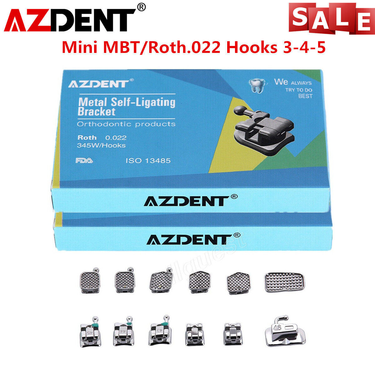 AZDENT Dental Orthodontic Self Ligating Brackets Braces Roth/MBT.022 345 Hooks