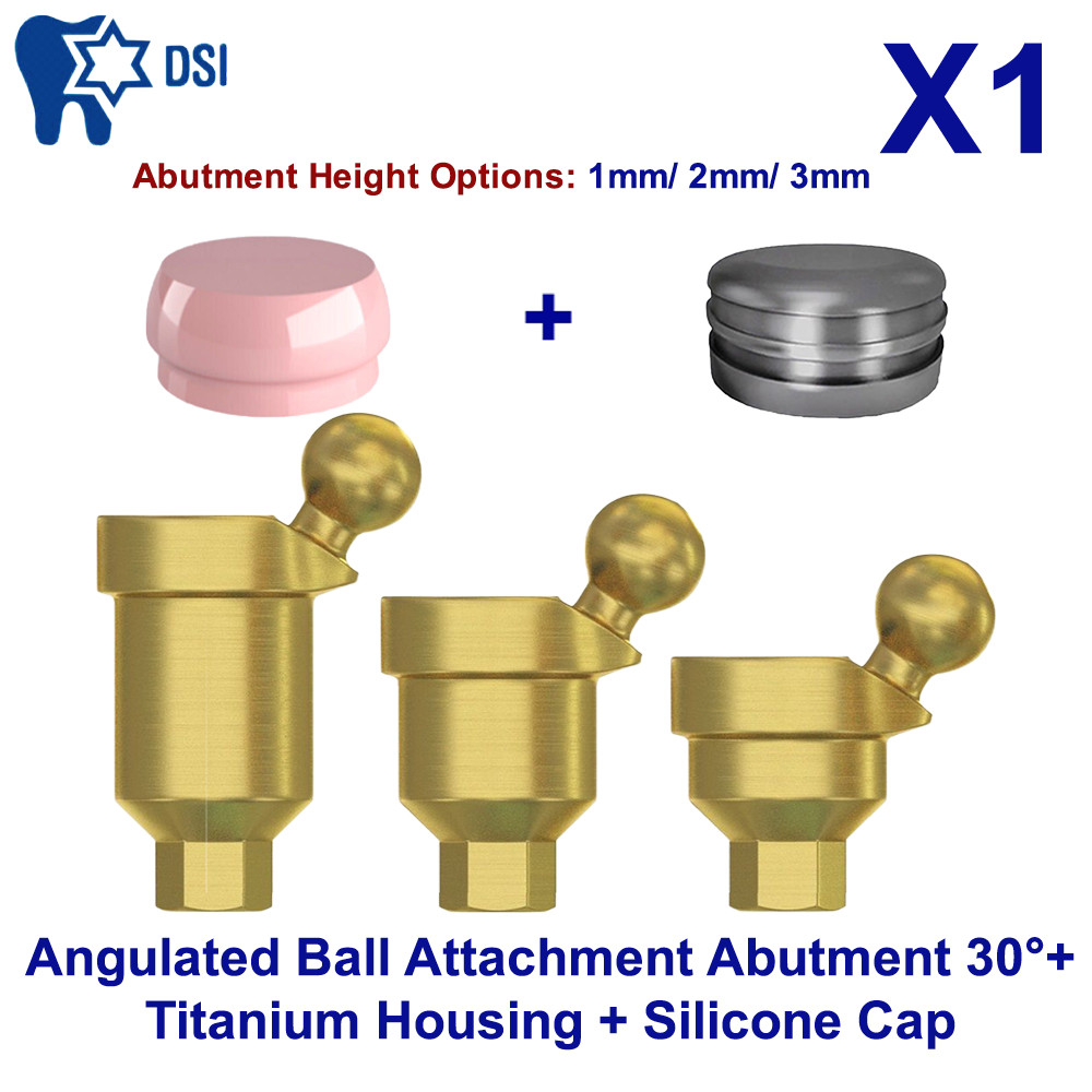 1x DSI Angulated Ball Attachment Abut ment 30° Basic Kit Soft Silicone Cap