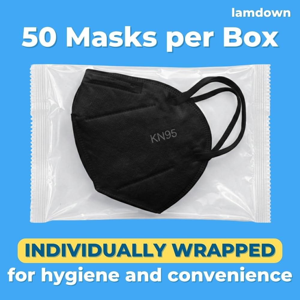 (50-Pack) KN95 Face Masks, 1 Count (Pack of 50), 50 Masks (Black)