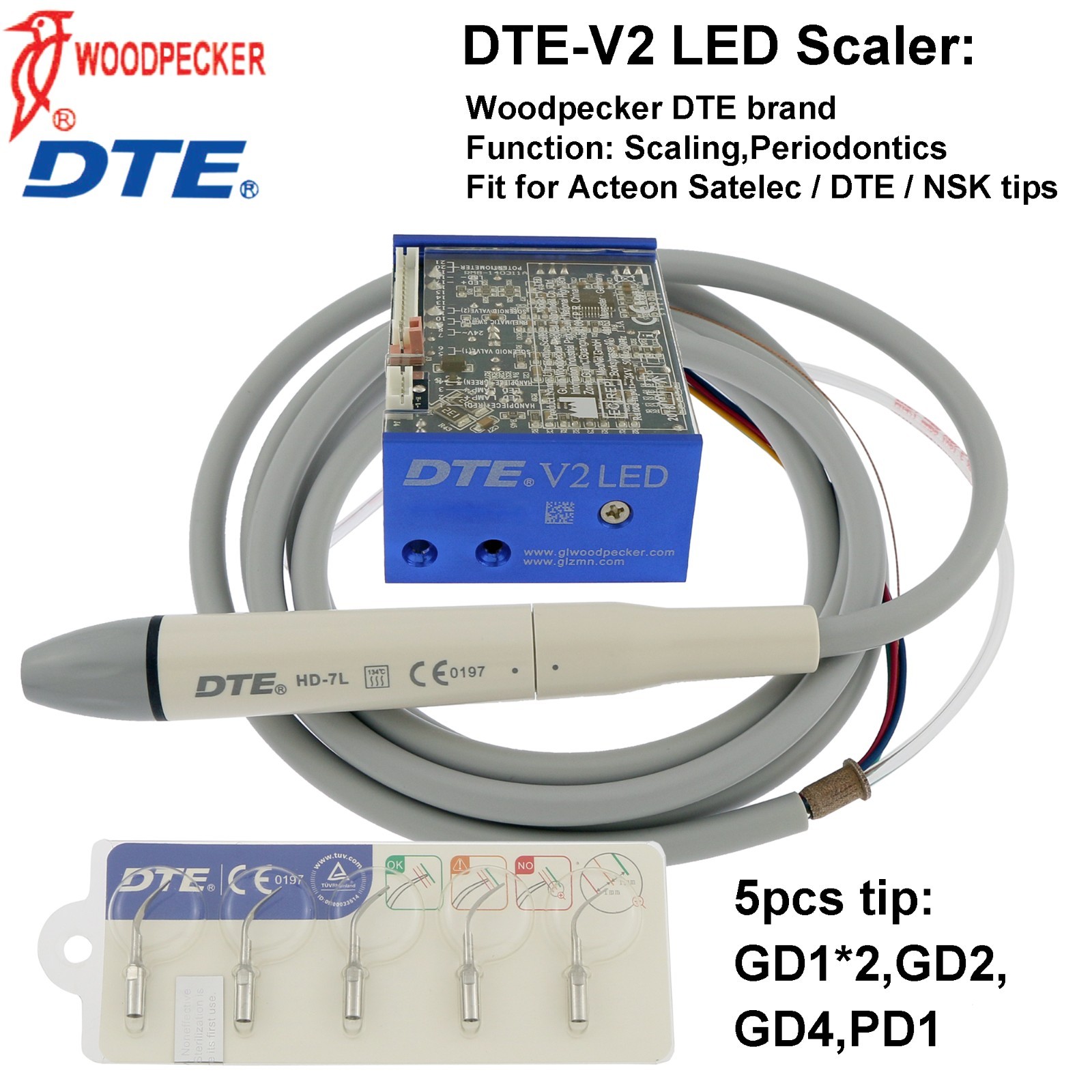 Woodpecker Ultrasonic Scaler N2 V3 LED Handpiece Piezo Tips fit EMS Satelec DTE