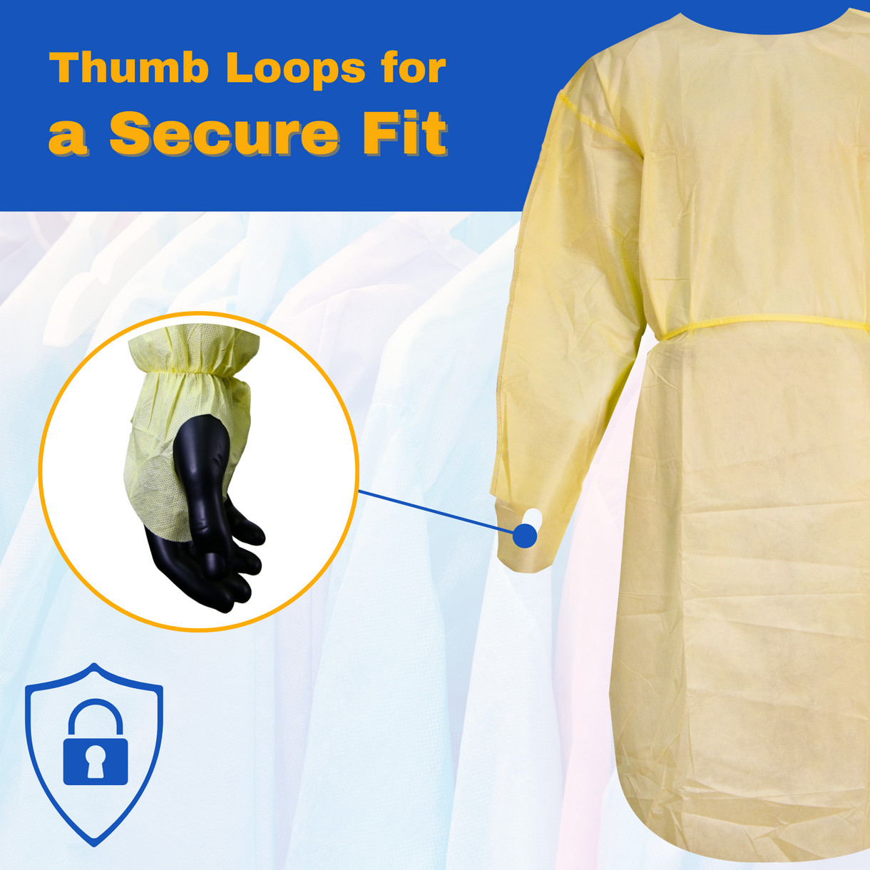 Level 2 Disposable Isolation Gown Yellow – Front Tie Fluid Resistant Medical PPE