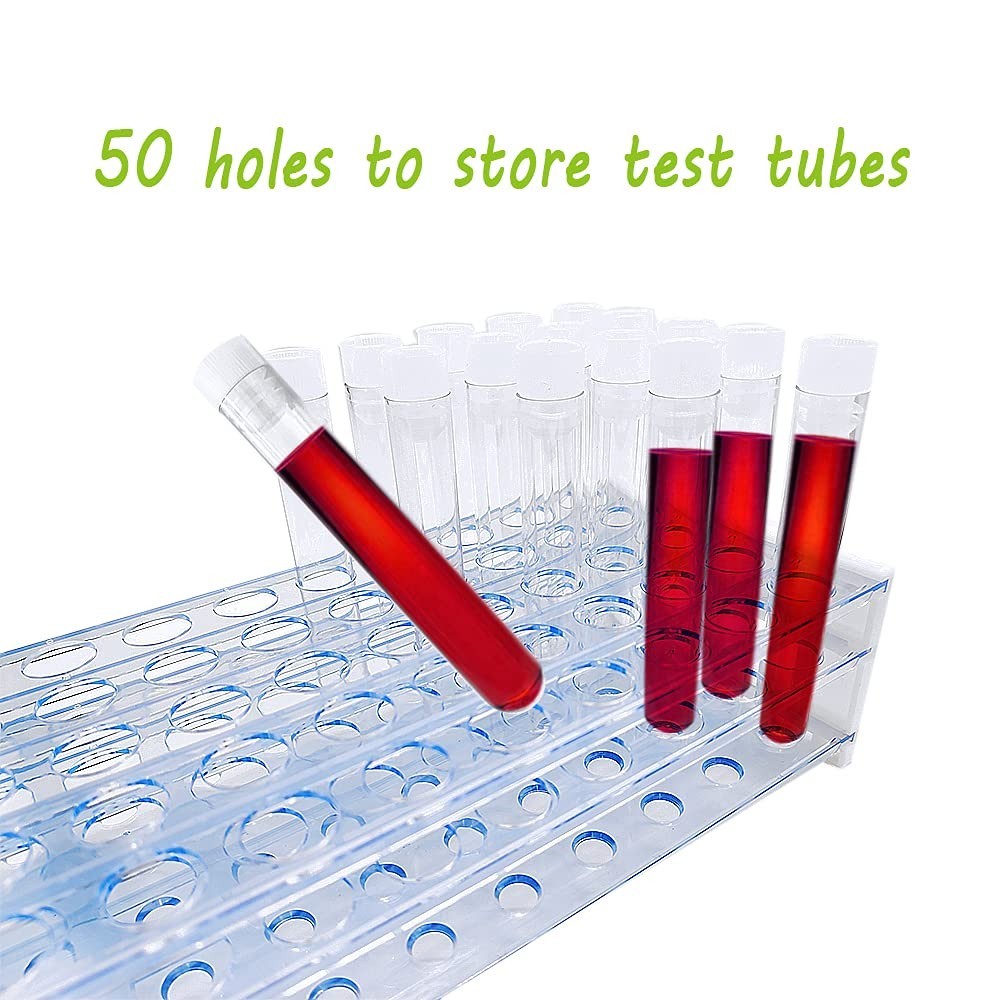 50Pcs Clear Plastic Test Tubes with Rack,16 X 100Mm Tube with Caps and 50 Holes