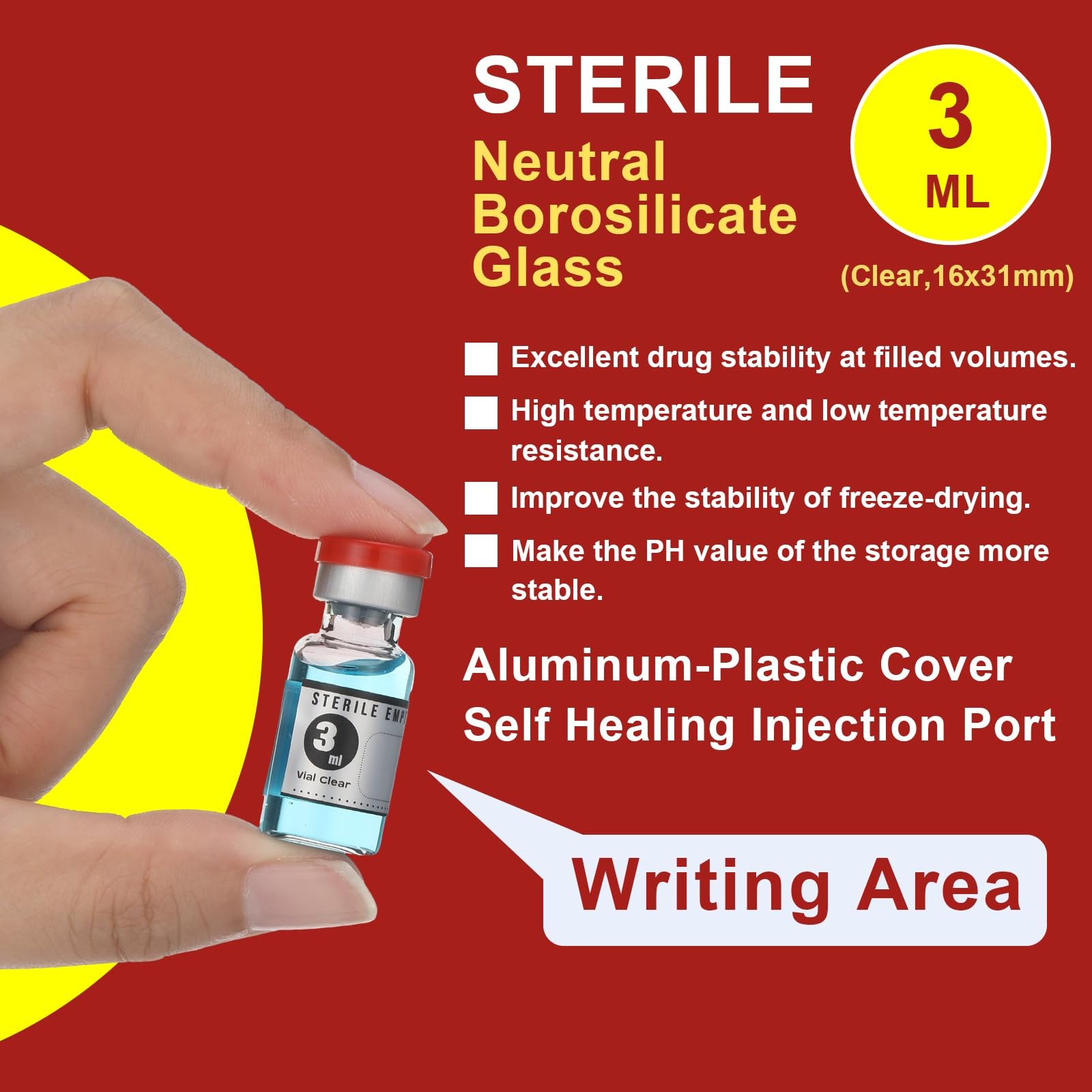 Threlaco 20 Pcs 3ml Sealed Sterile Empty Vials with Self Healing 3ml, Red