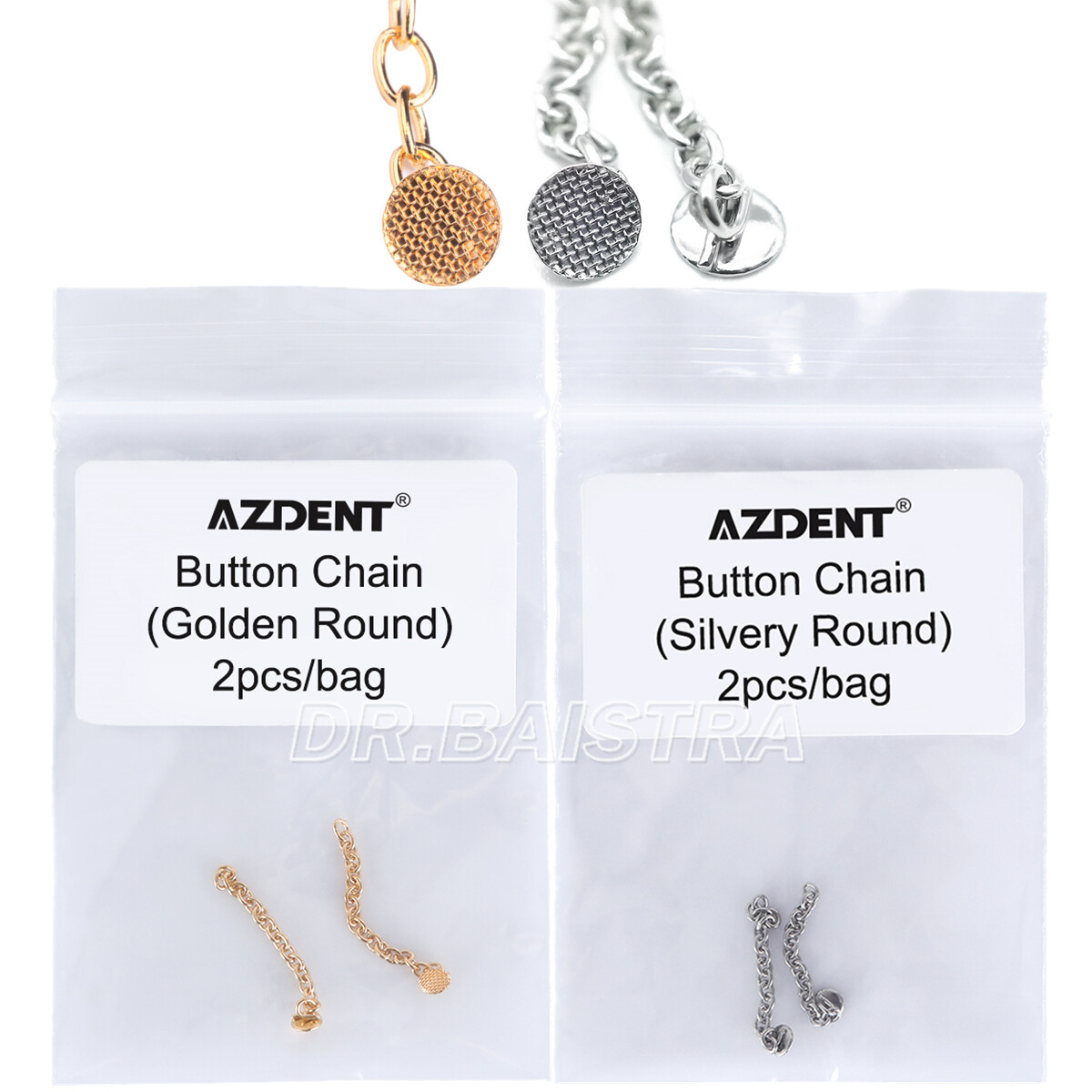 2pcs/Pack Dental Orthodontic Traction Button Chain Golden/Silver Round AZDENT