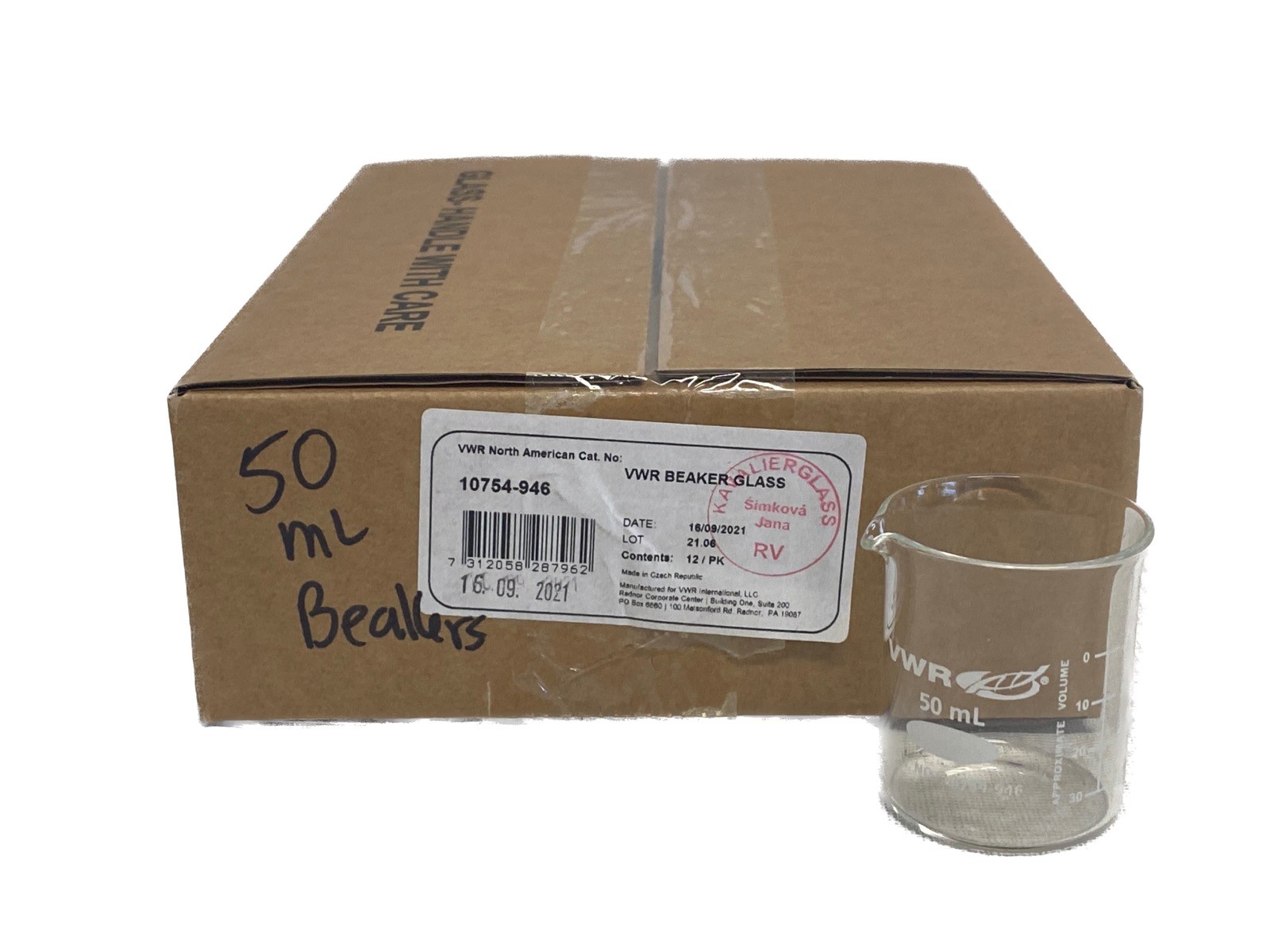 (12/Pk) AVANTOR VWR 50mL Graduated Low Form Griffin Beakers Dual Scale 10754-946